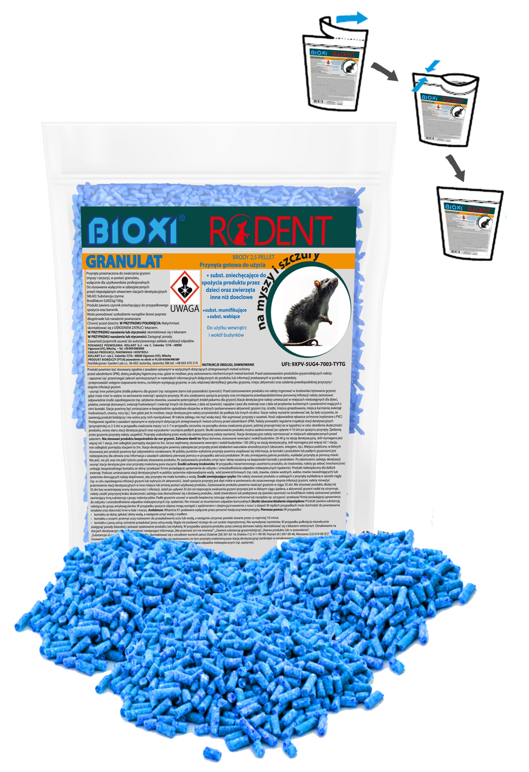 1,5 kg GRANULAT BRODIFAKUM TRUTKA MYSZY SZCZURY MUMIFIKUJĄCA BIOXI PELLET Marka Bioxi