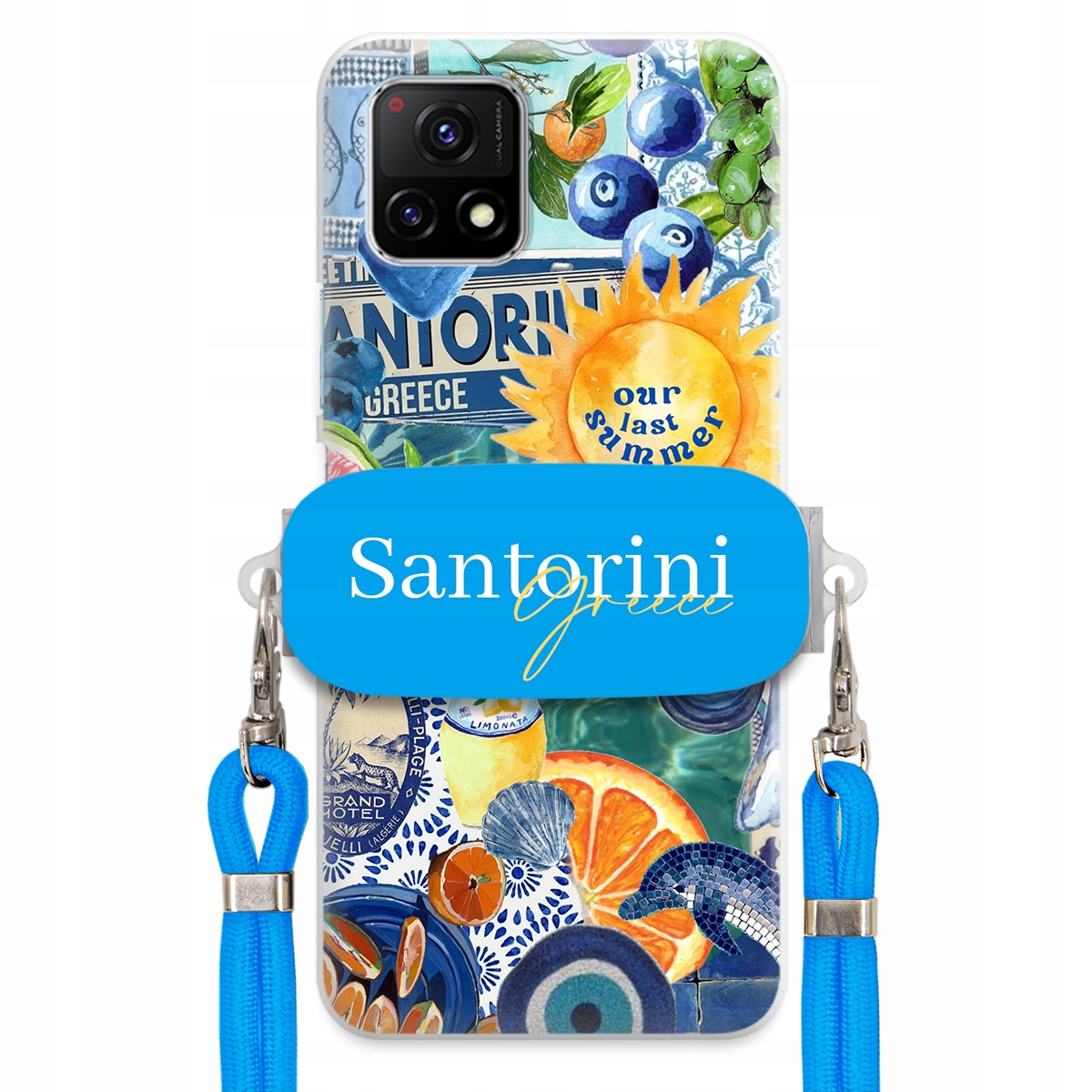 Puzdro pre Vivo Y55 5G Modré Crossbody vodítko držiak Santorini Sea Vibes