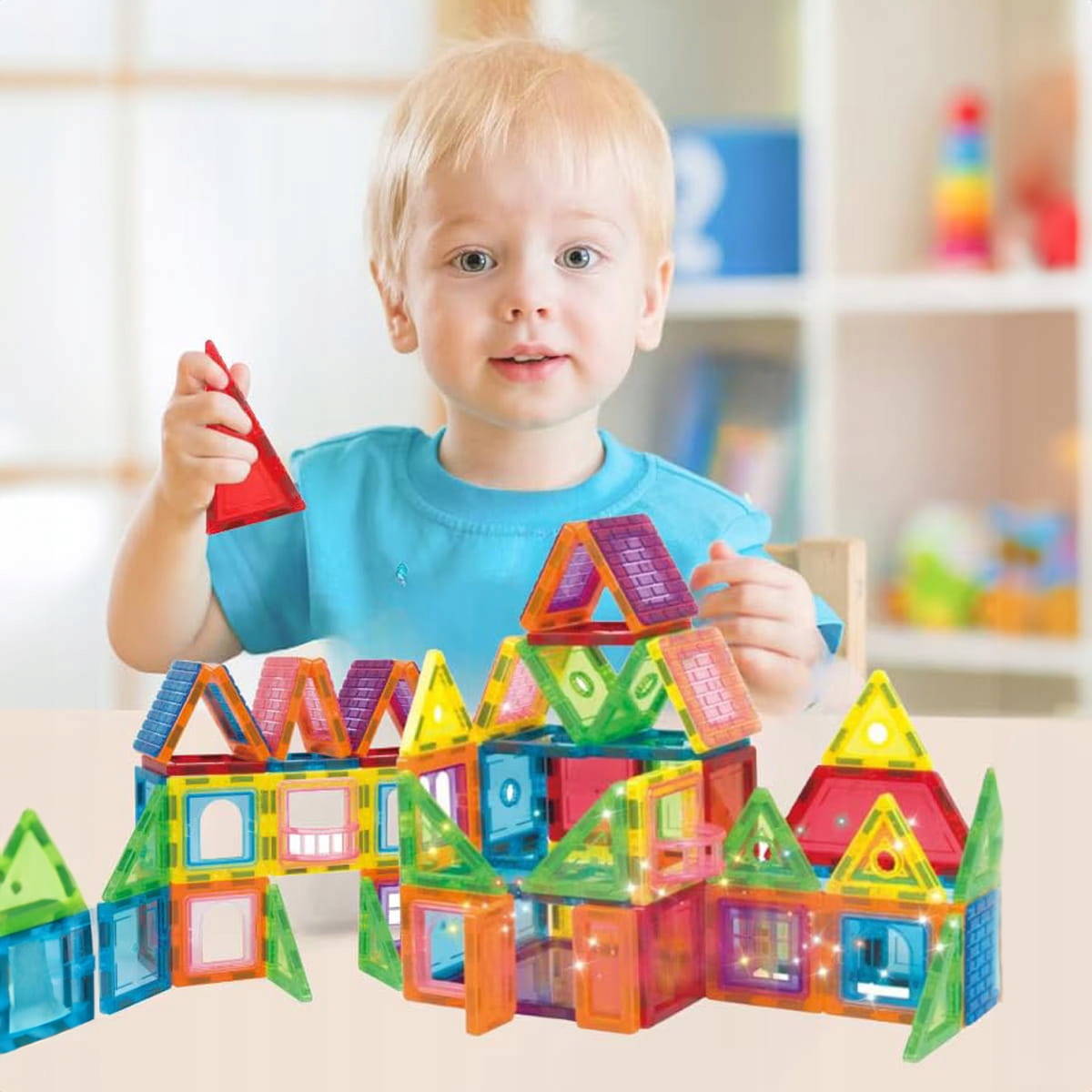 DUŻE KLOCKI MAGNETYCZNE KREATYWNE MAGNETIC TILES 3D ZESTAW 130 EL PREZENT Marka Doris