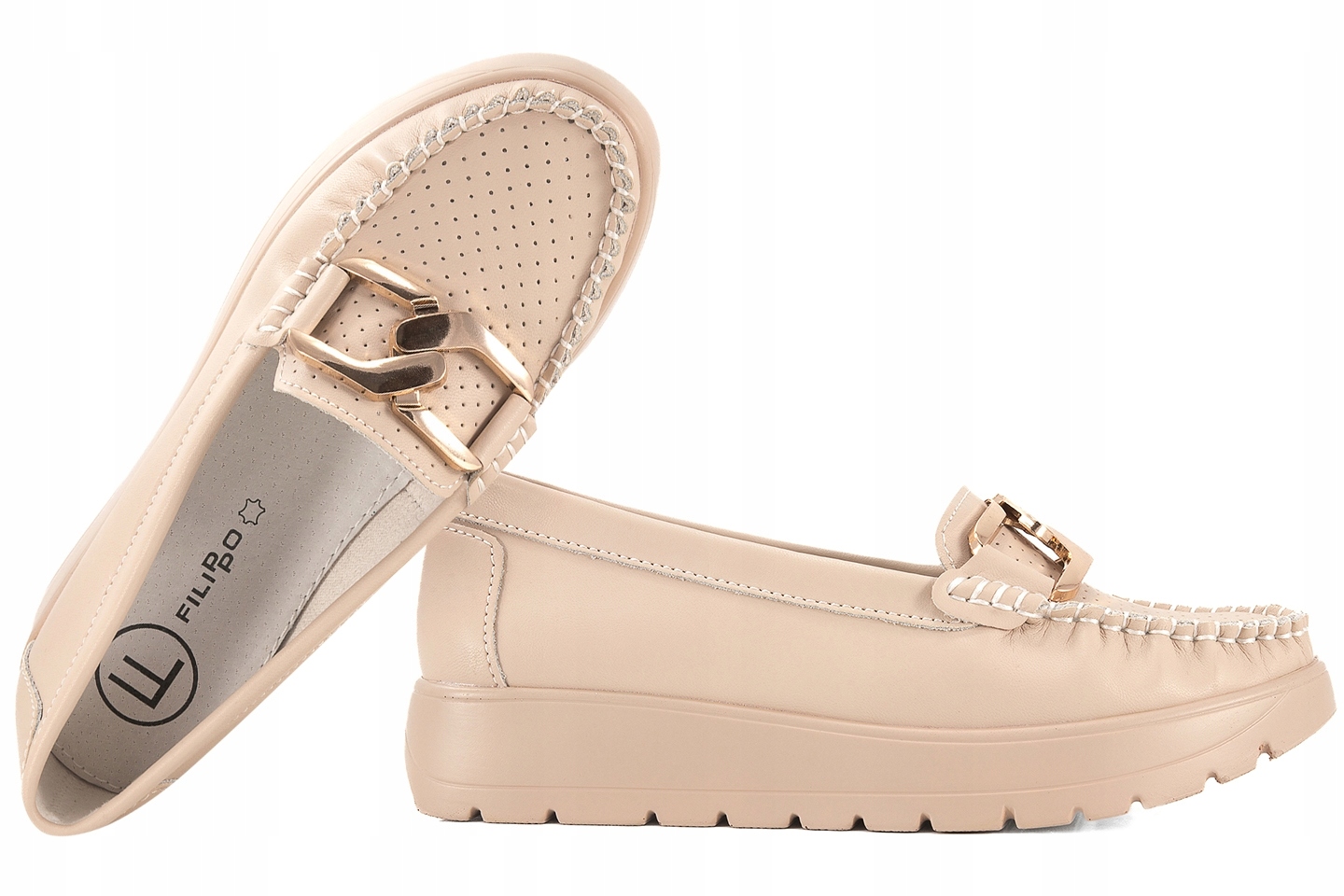 Filippo DP6827 Dámské Mokasíny Polobotky Na Platformě, Kožené, béžové, 36