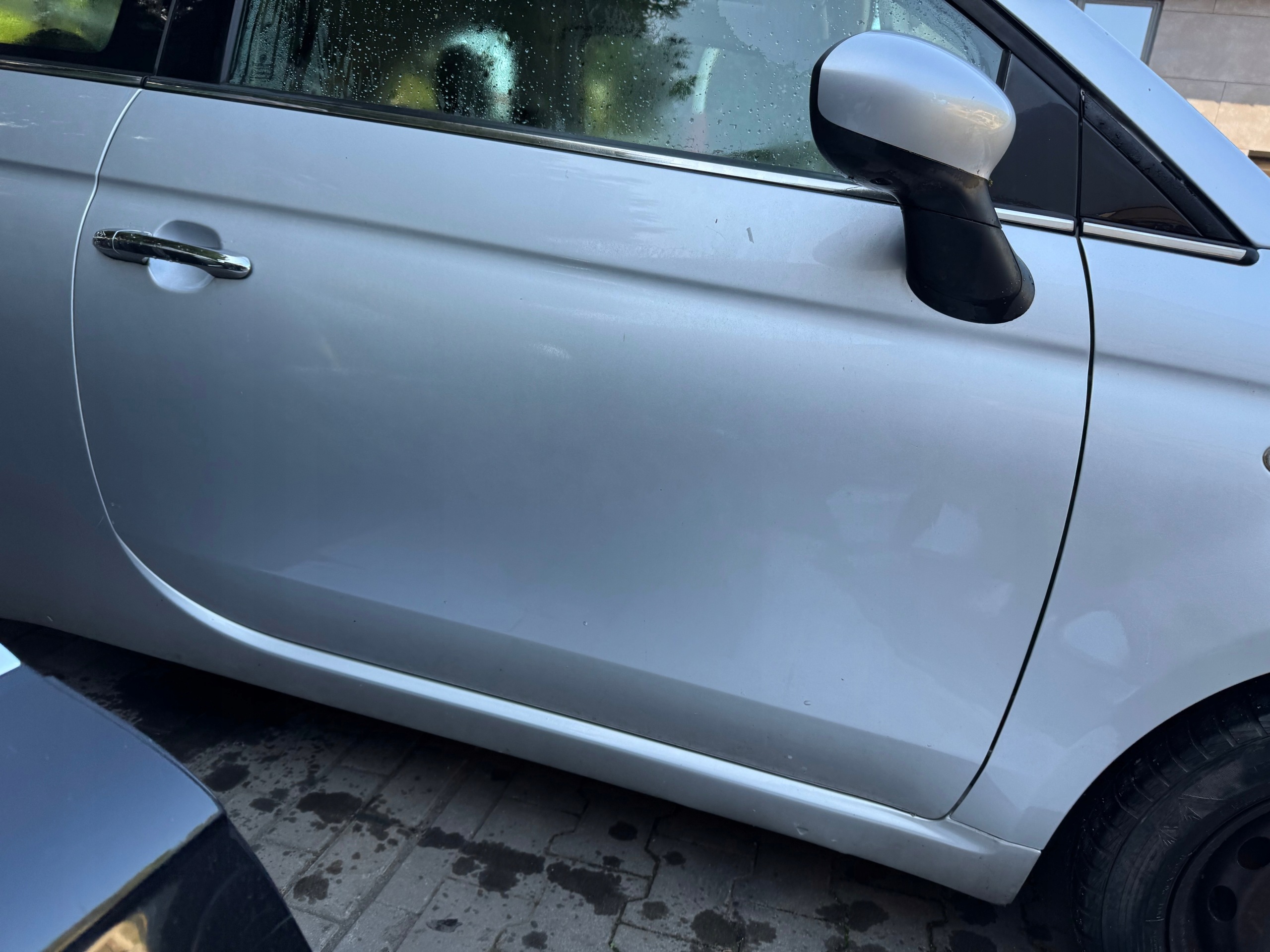 door right FIAT 500 07- complete WRAZ Z LUSTERKIEM silver ORYG*