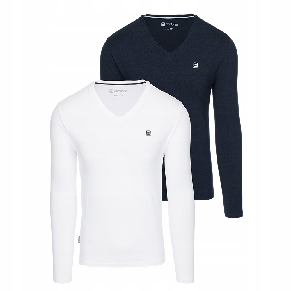 Sada pánských triček s dlouhým rukávem (longsleeve) bílý a tmavě modrý, 2 kusy Ombre Z87 V1 vel. XXL