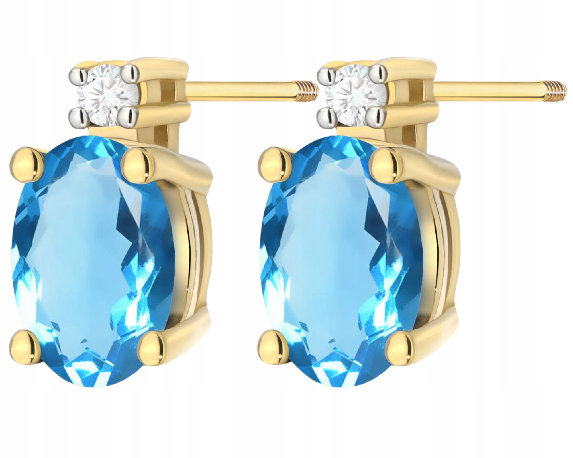 Zlaté Náušnice S Topazem A Brilianty Na Šroubovací Tyči, Zlato 585