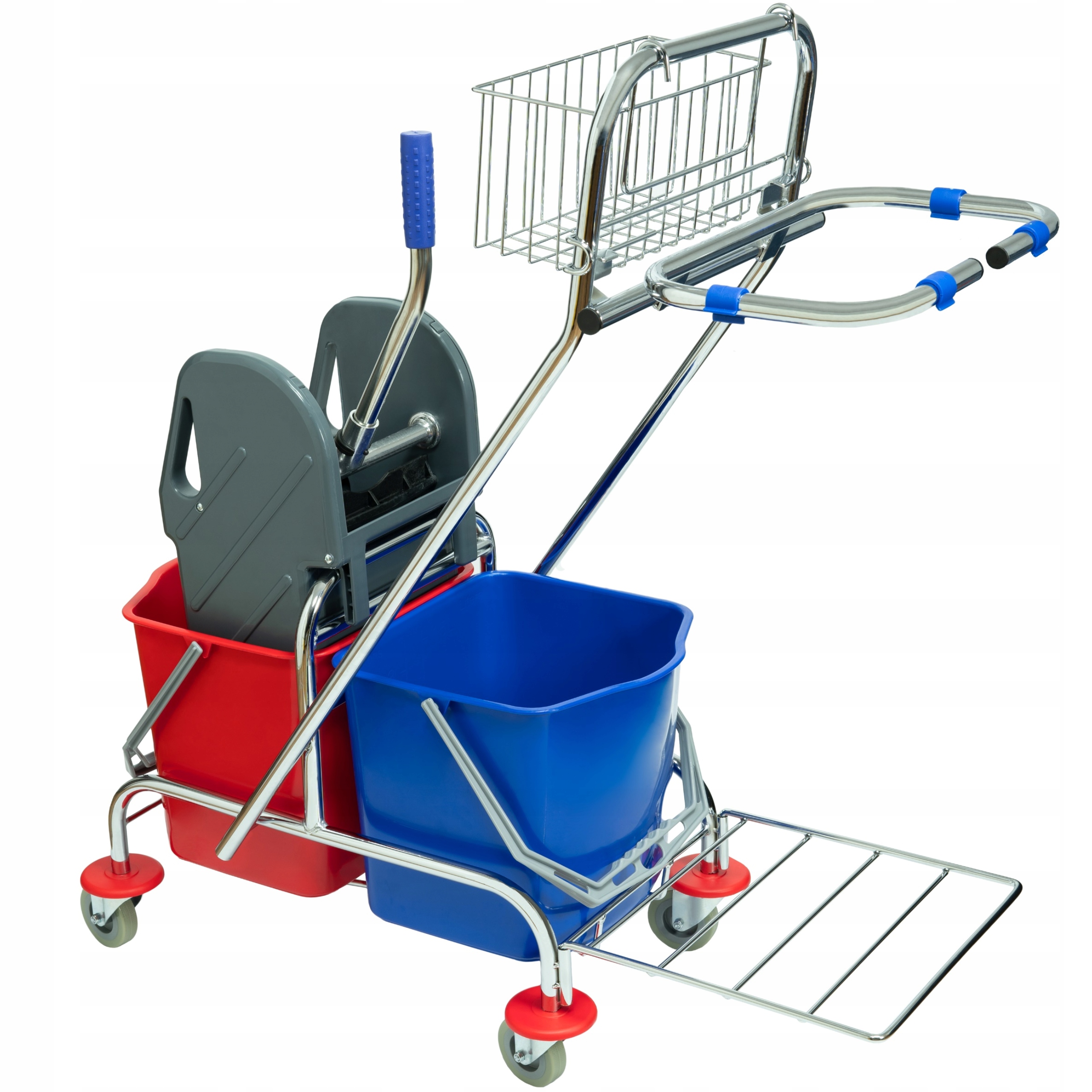 Wózek do sprzątania dwuwiaderkowy 2 x 17l z prasą i koszyczkiem