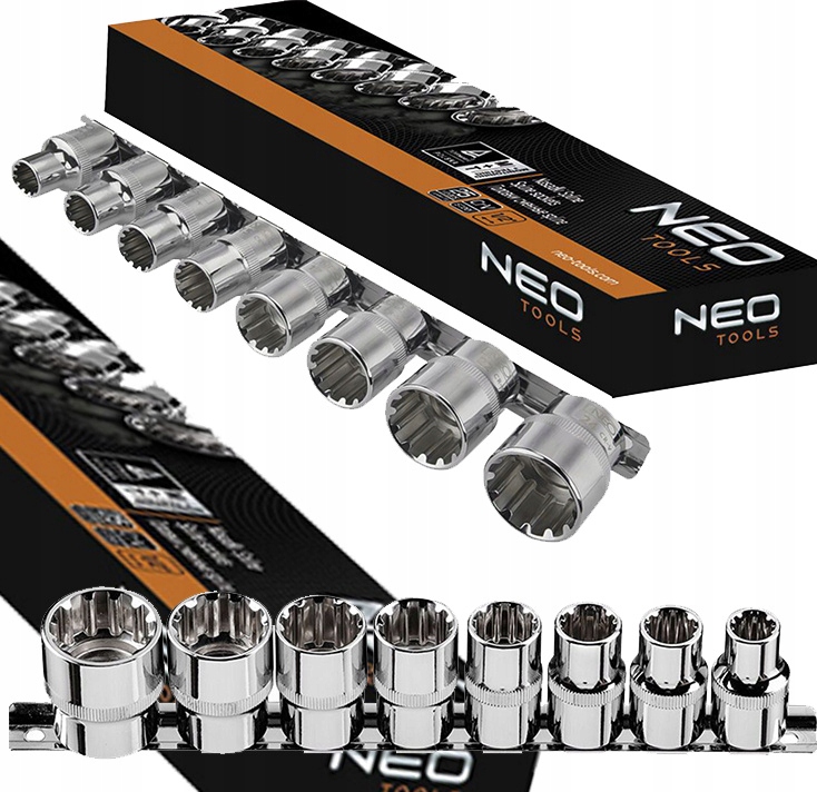 08-651 Nasadki Spline 1/2", Zestaw 8 Szt. Neo Tools