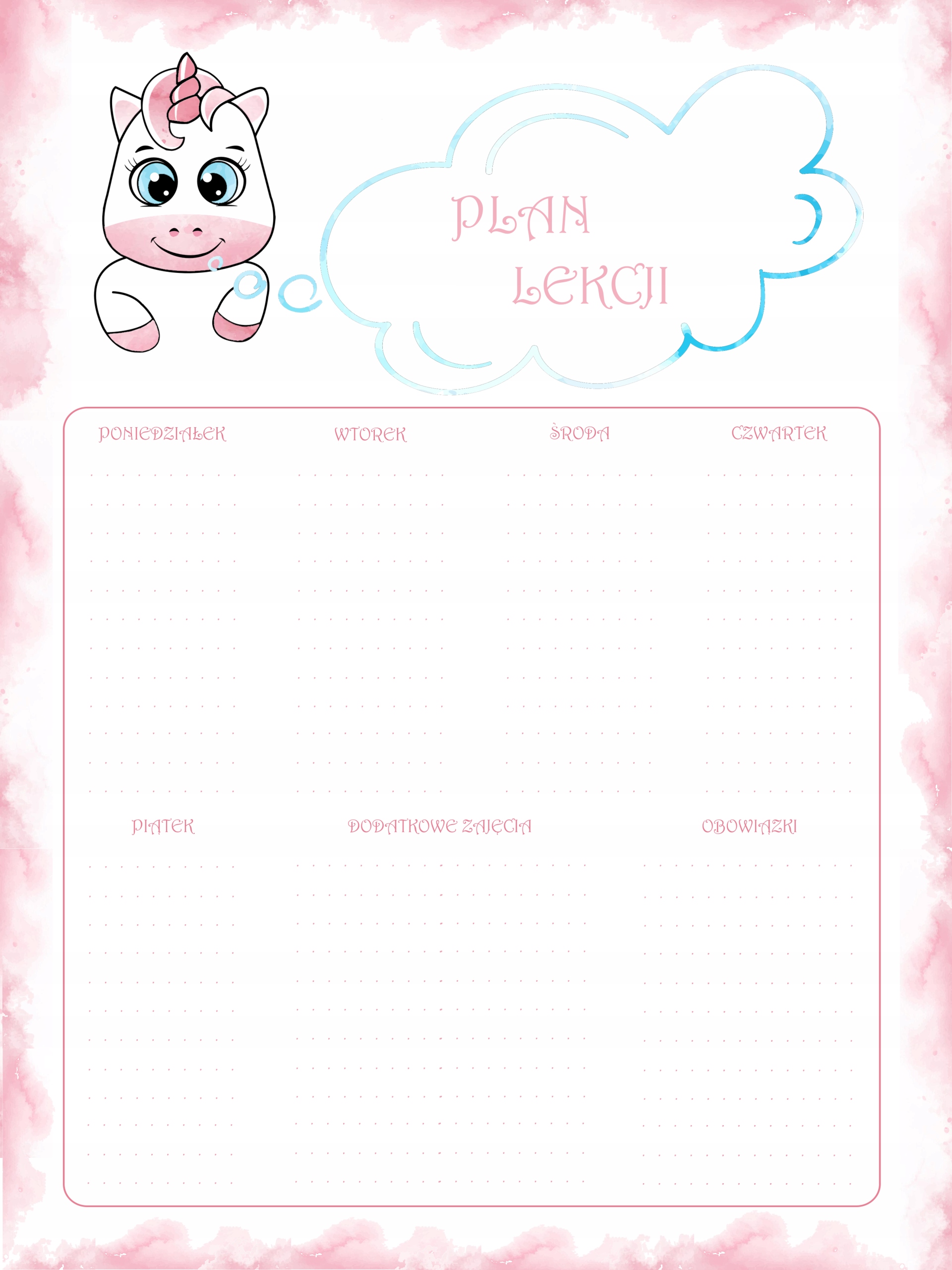 Plan lekcji zmazywalny NAKLEJKA A4