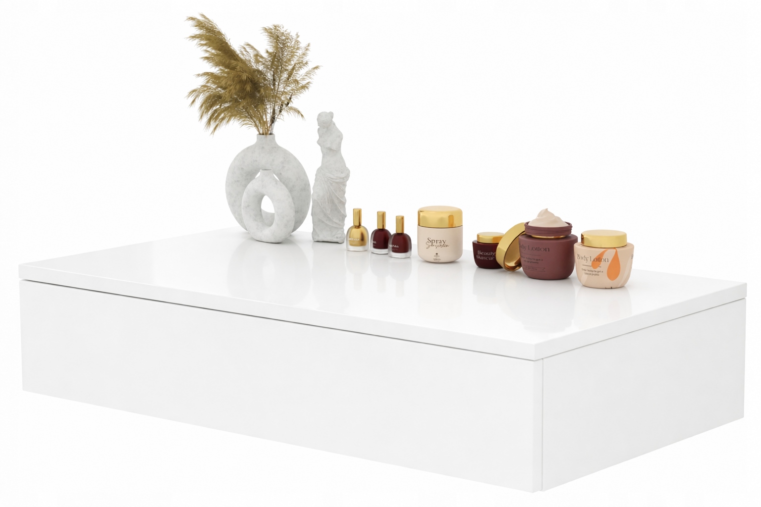 Toaletná Konzola Závesná Lena 75 CM Biela Lesklá