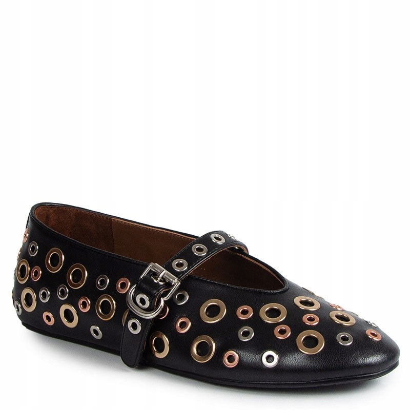 Carinii B10046 Černé Kožené Baleríny S Ozdobou 37