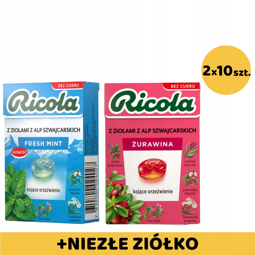 Levně Ricola 20 Ks (10x Fresh Mint 10x Brusinky) Dárek