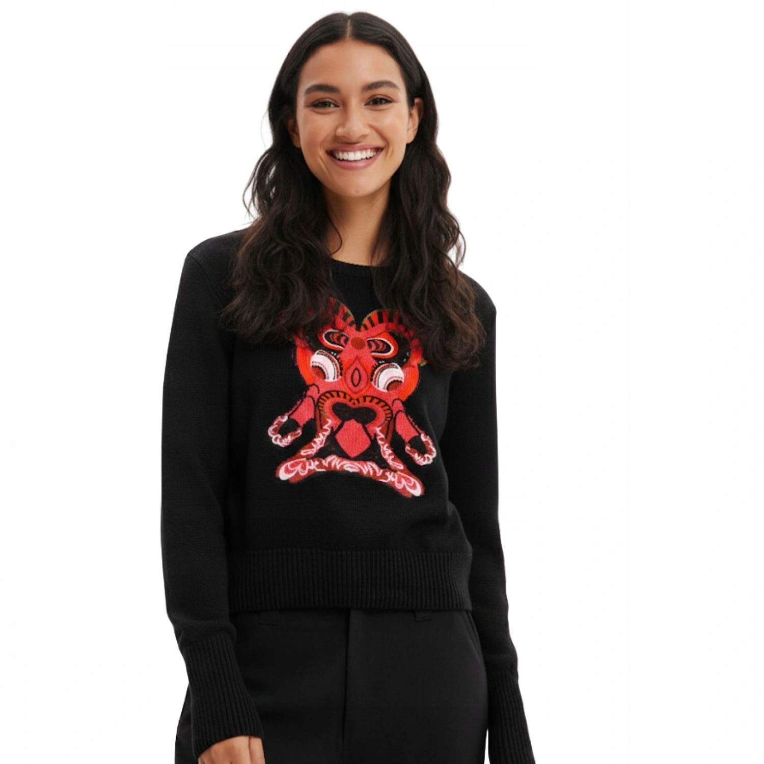 Dámský designový svetr Desigual s motivem vzorované masky vel. S