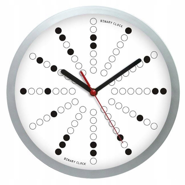 

Zegar ścienny binarny srebrny/krokowy