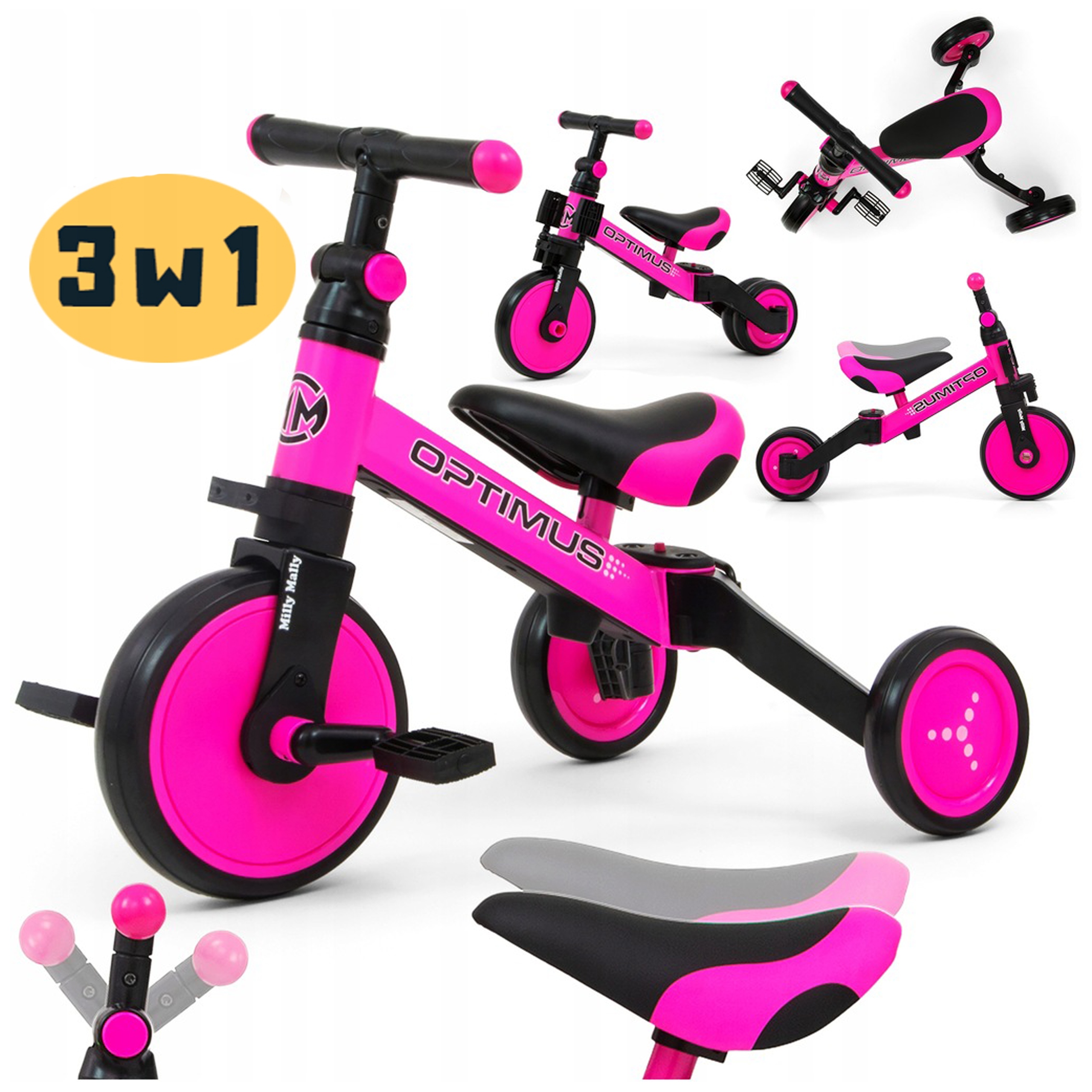 Rowerek Dziecięcy Biegowy Trójkołowy Jeździk 4w1 Eva Regulacja 1R+