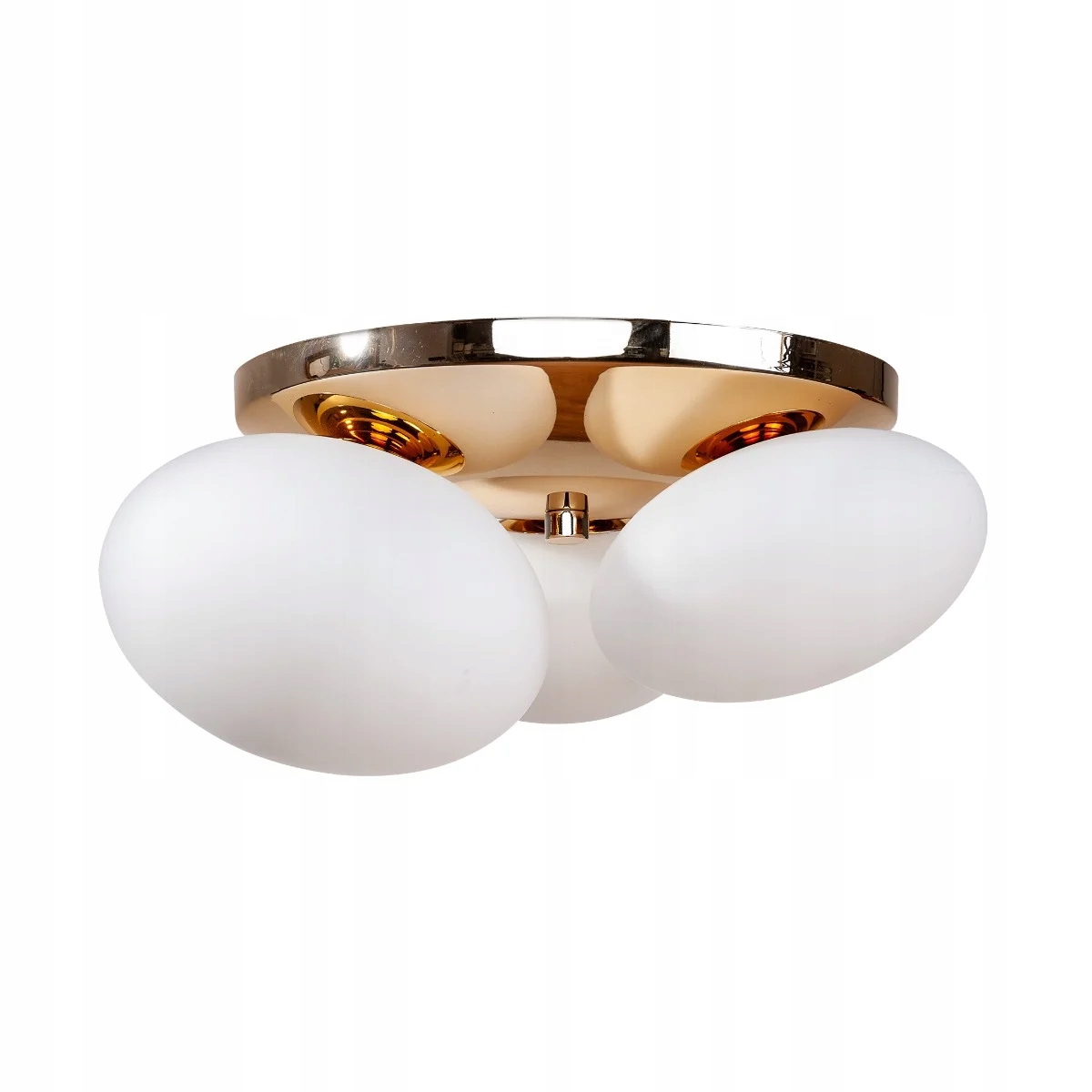 Stropná lampa zlatá trojitá, sklenené biele tienidlá do obývačky Zuma Line