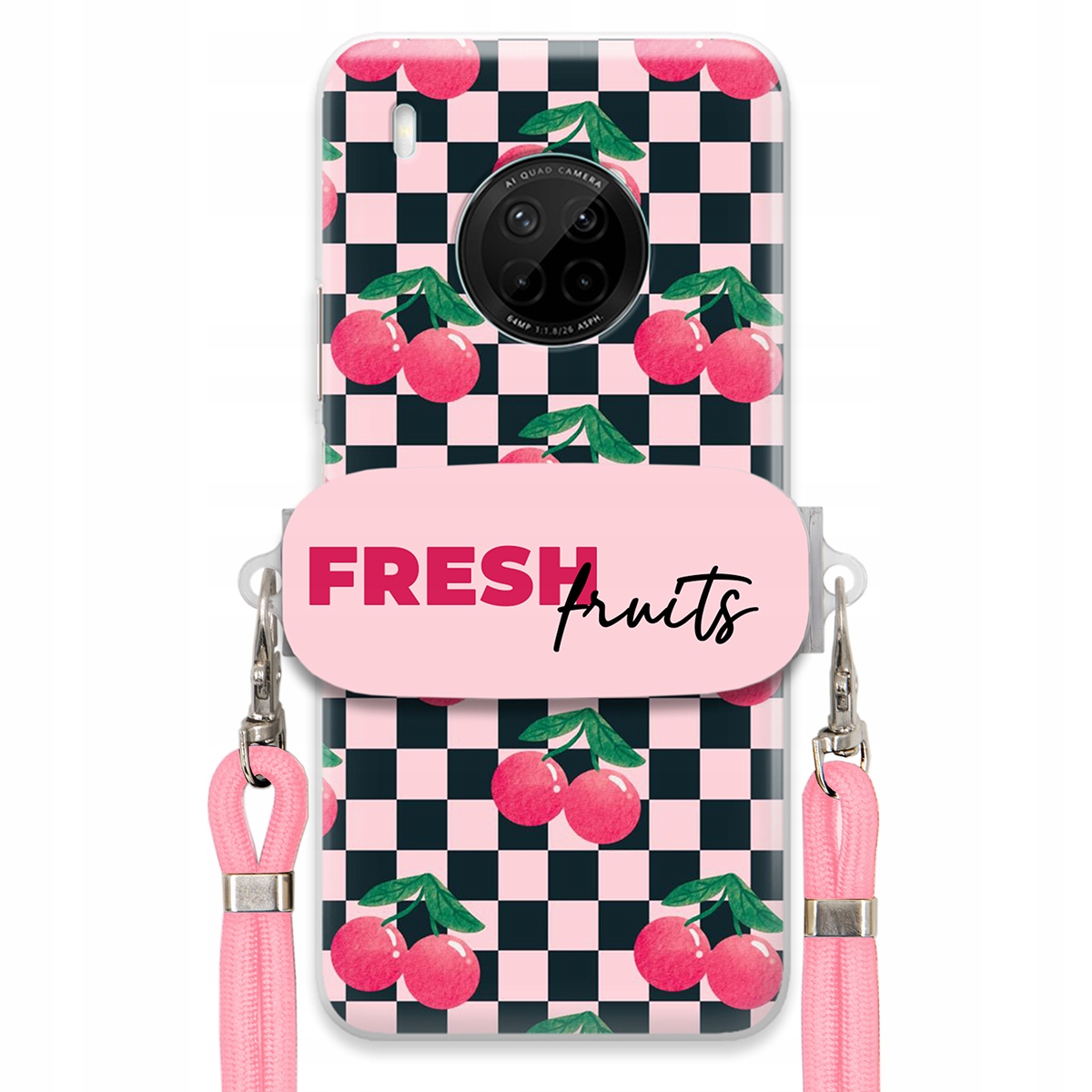 Puzdro pre Huawei Y9a Vodítko Pink Crossbody Šachovnicový držiak Fresh Fruits