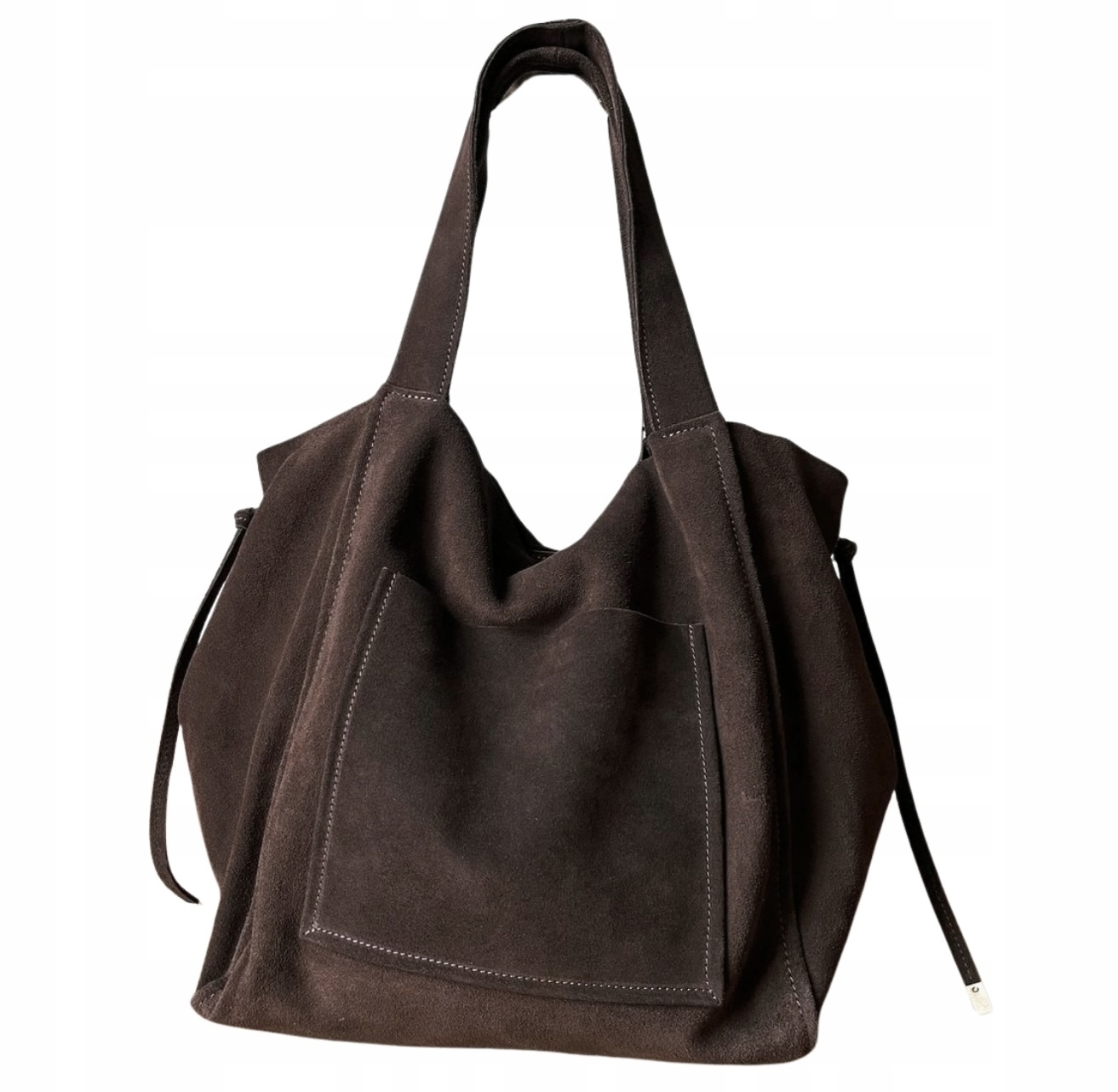 Čokoládová semišová kabelka shopper taška XL Přírodní Semiš Vera Pelle A4