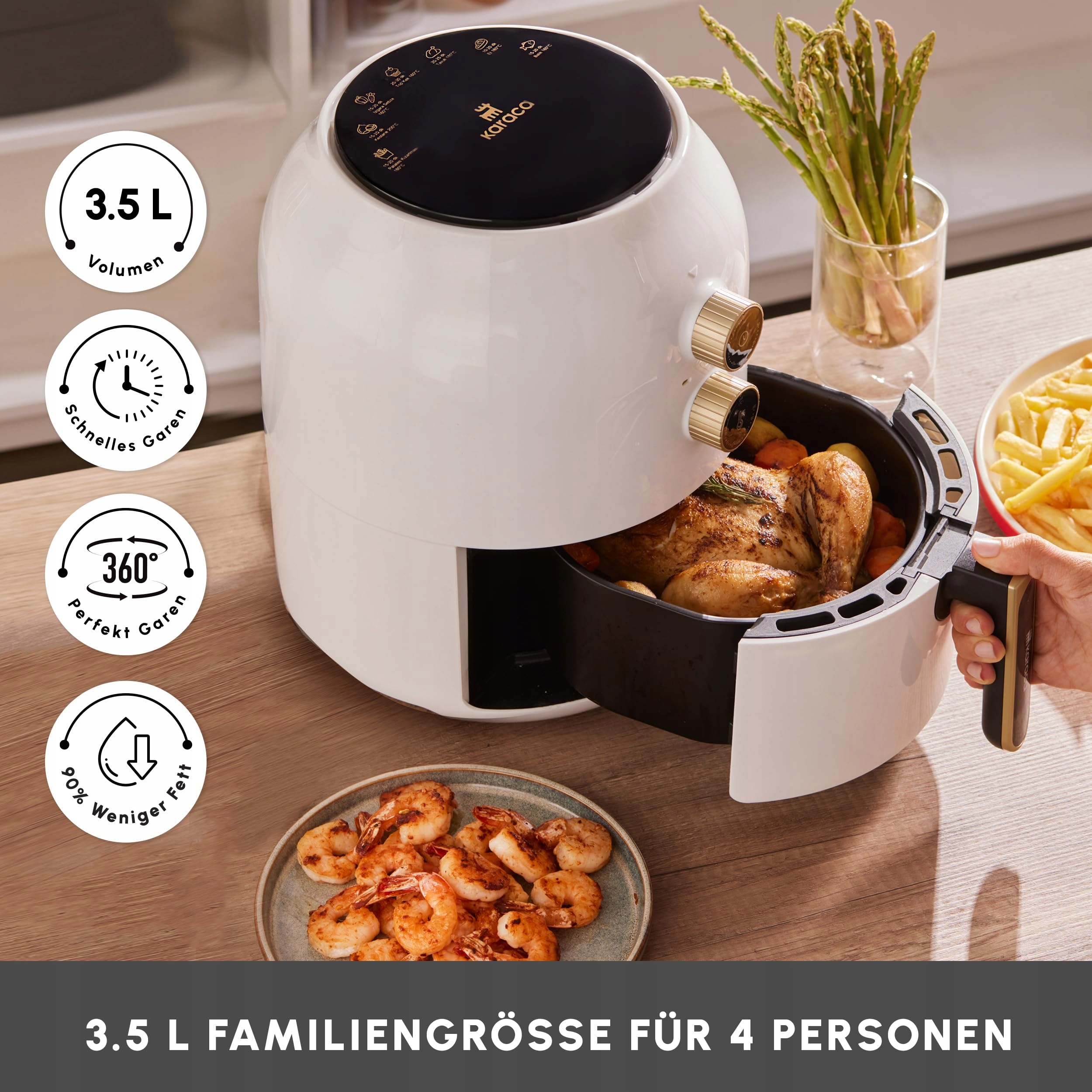 KARACA Frytkownica Beztłuszczowa 3.5L 1300W Energooszczędna Zdrowe Smażenie — miniatura 4