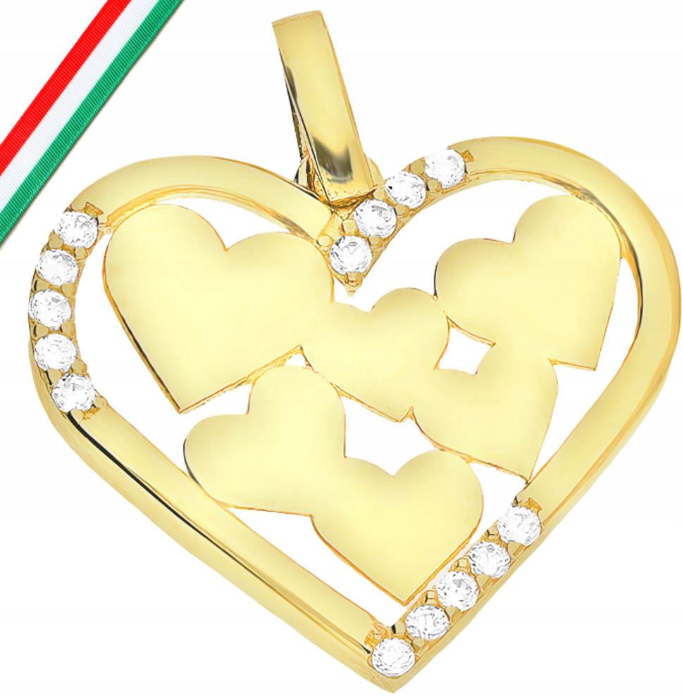 Zlatý přívěsek 585 srdce se zirkony a srdíčky uvnitř jako dárek 14k