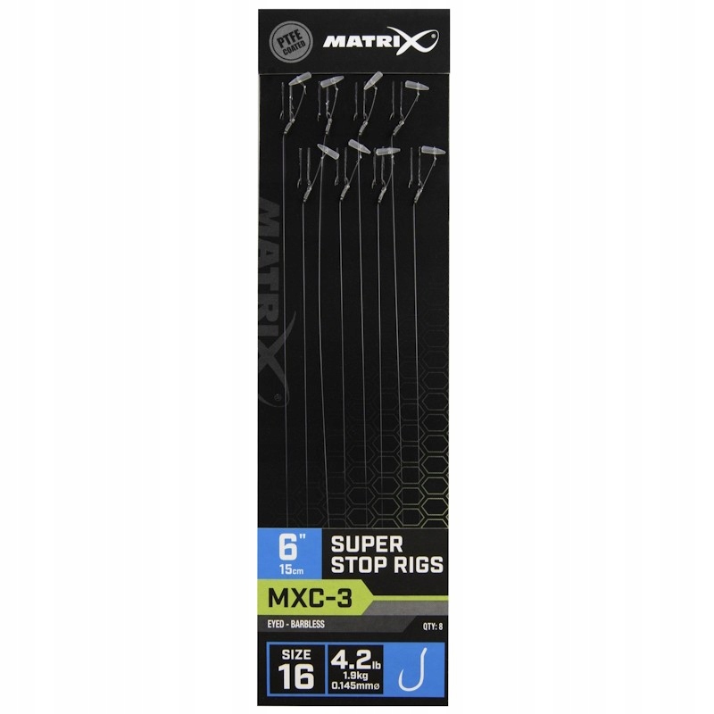 Haczyki Z Przyponem Matrix MXC-3 16 0.14mm Stop Rigs Barbless 15cm 8x