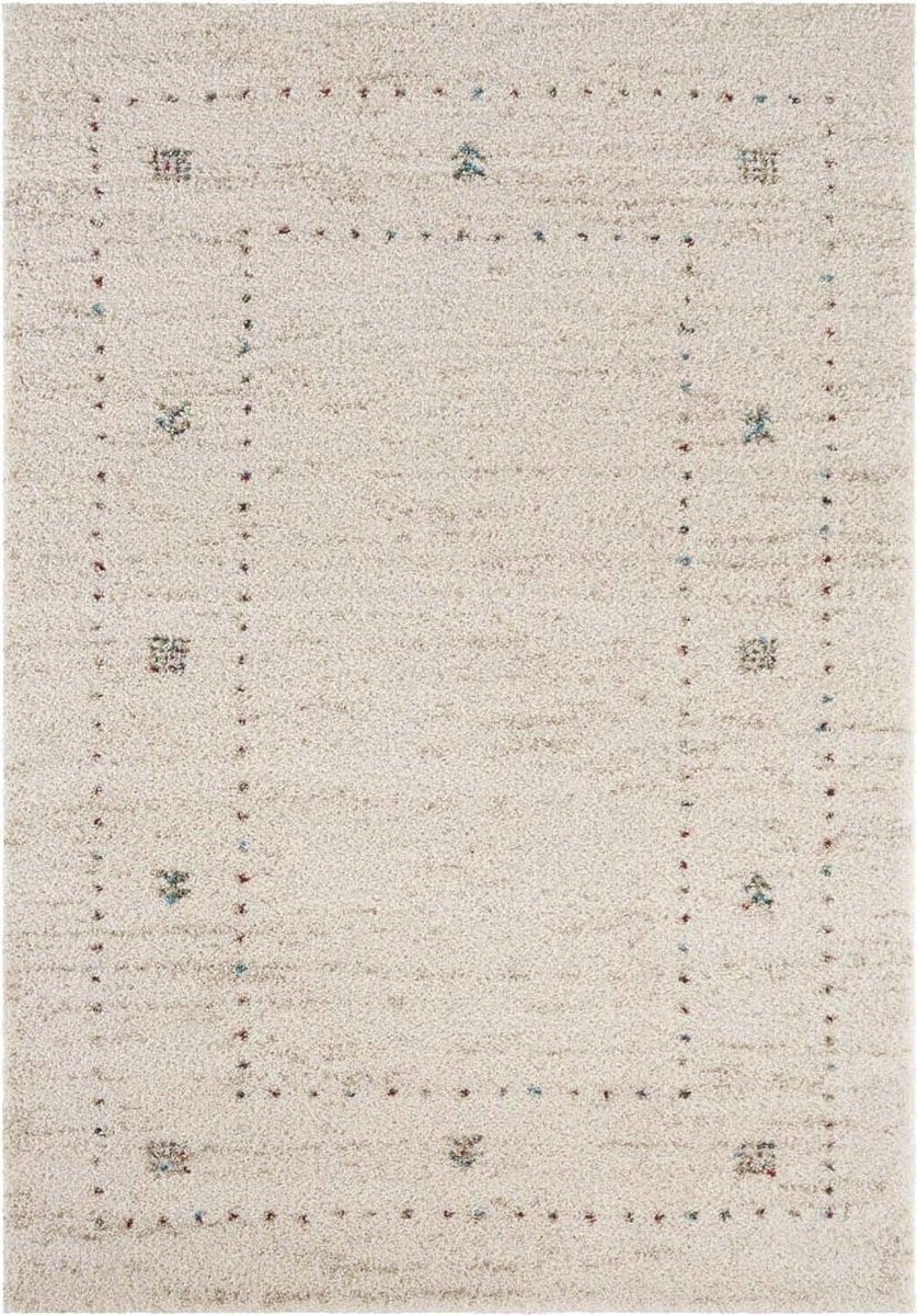 Koberec shaggy 160x230 do obývačky, krémový boho vzor s dlhým vlasom