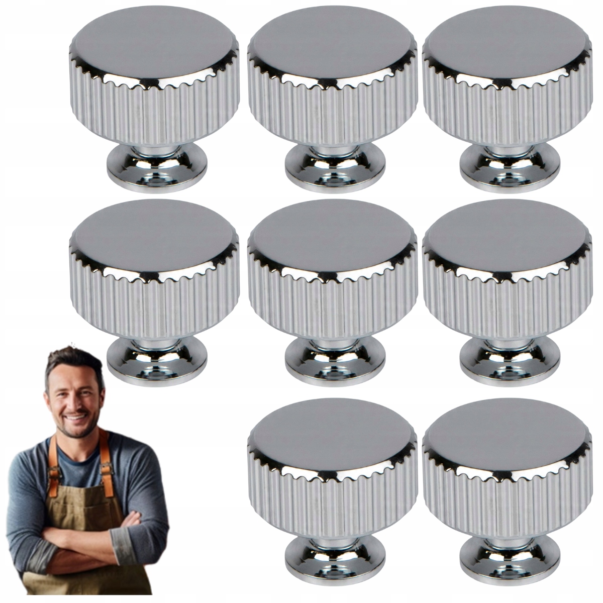 Nábytkový držiak Gombík Randi 30 mm Okrúhly Radelko Pozdĺžne Chróm Lesk 8ks