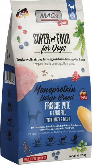 Sucha Karma Monobiałkowa Mac's Dog Adult Large Turkey&potato Indyk 12KG