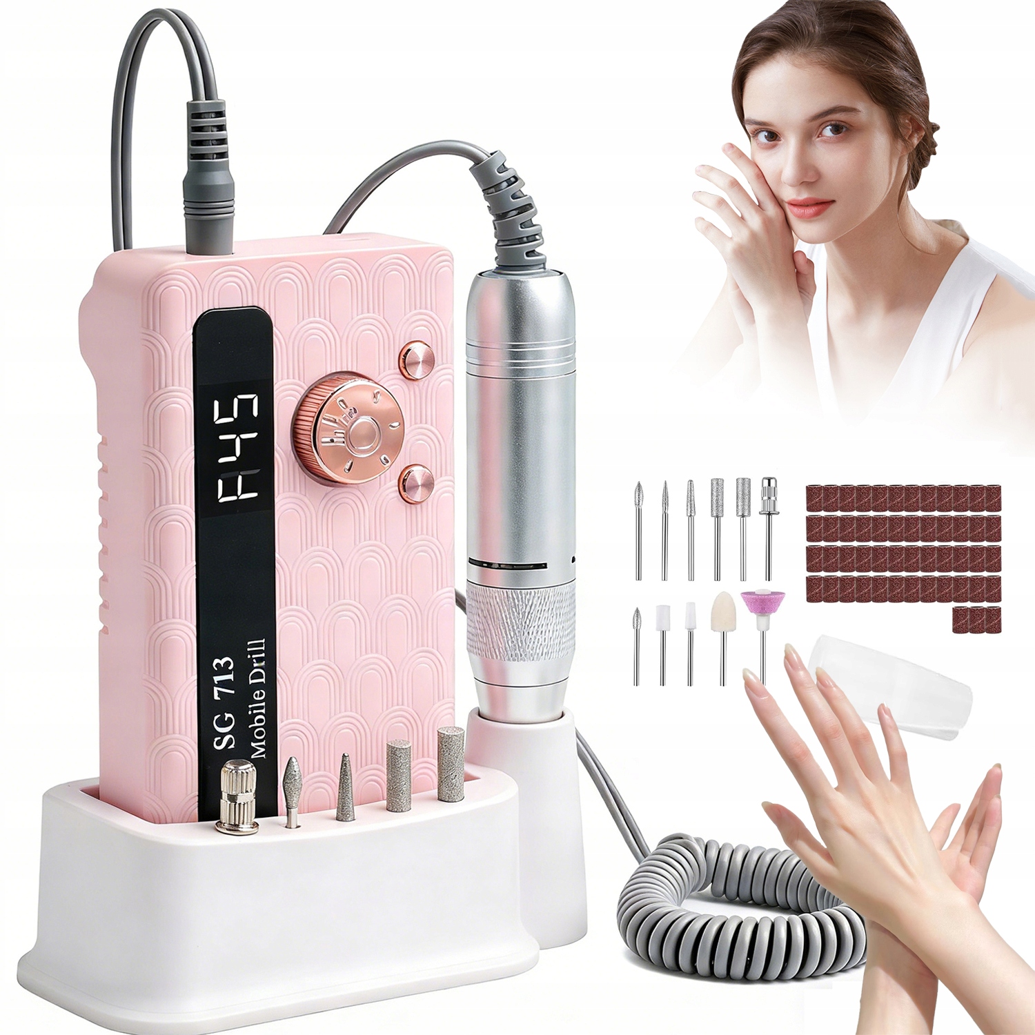 Bruska Na Nehty Manikúra Pedikúra Silná Profesionální Sada Fréz