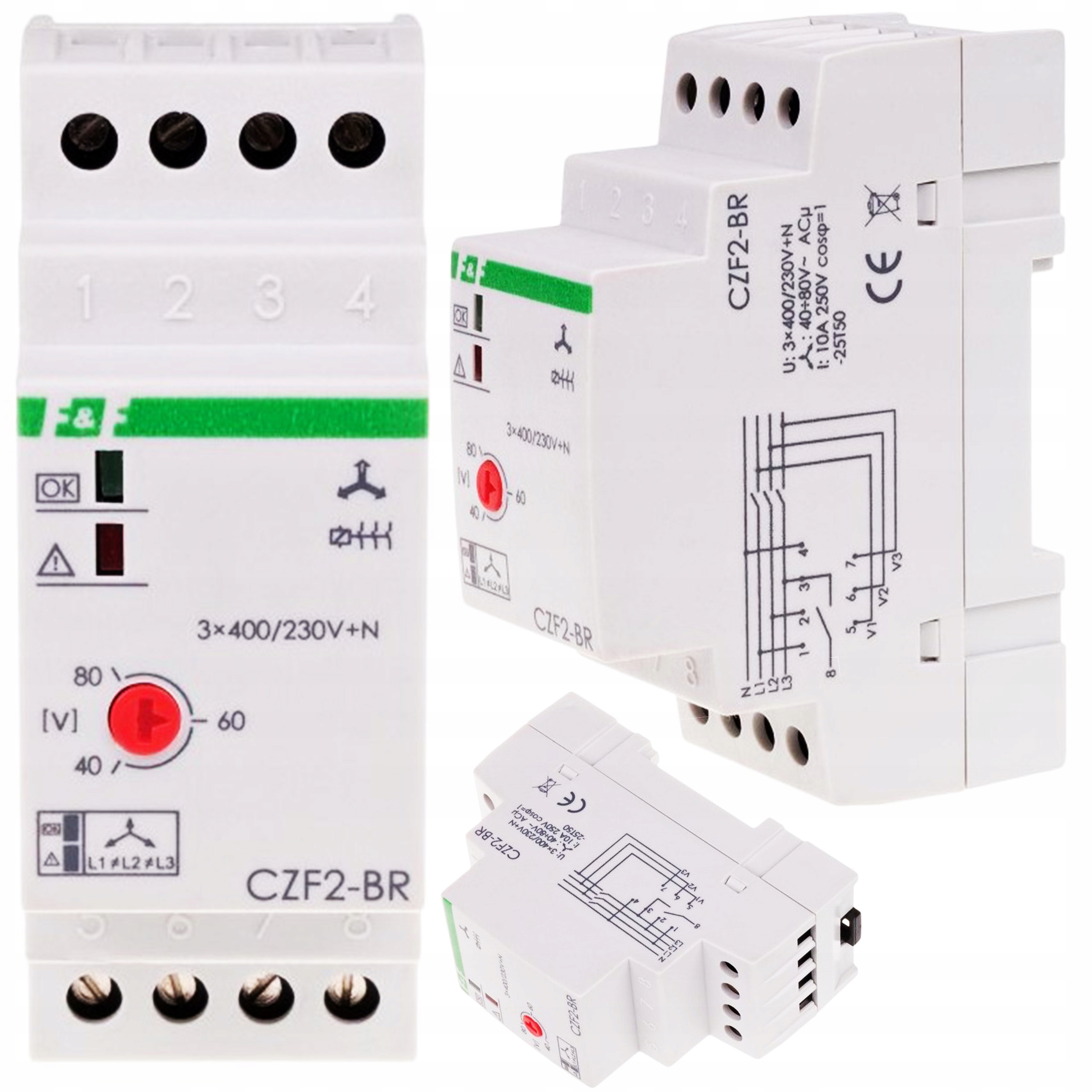 Reléový senzor pro ztrátu fázové asymetrie s ovládáním kontaktů 10A 1Z 4s 40-80V