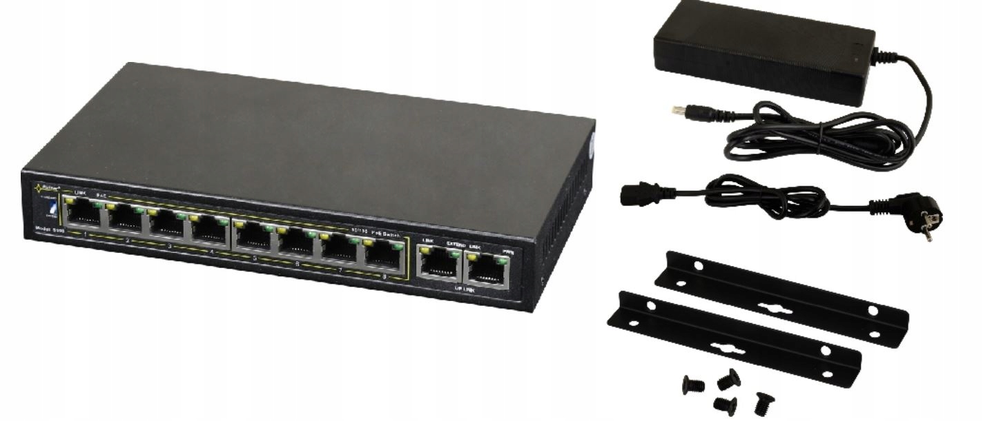 S108 Switch 10-portový 8xPoE s dlouhým rozsahem (do 250 m)