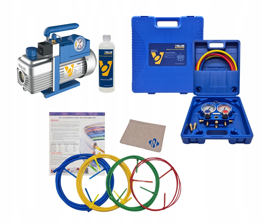 Set Na Klimatizáciu Value Vákuová Pumpa V-i125Y-R32, Manometre, Tyče