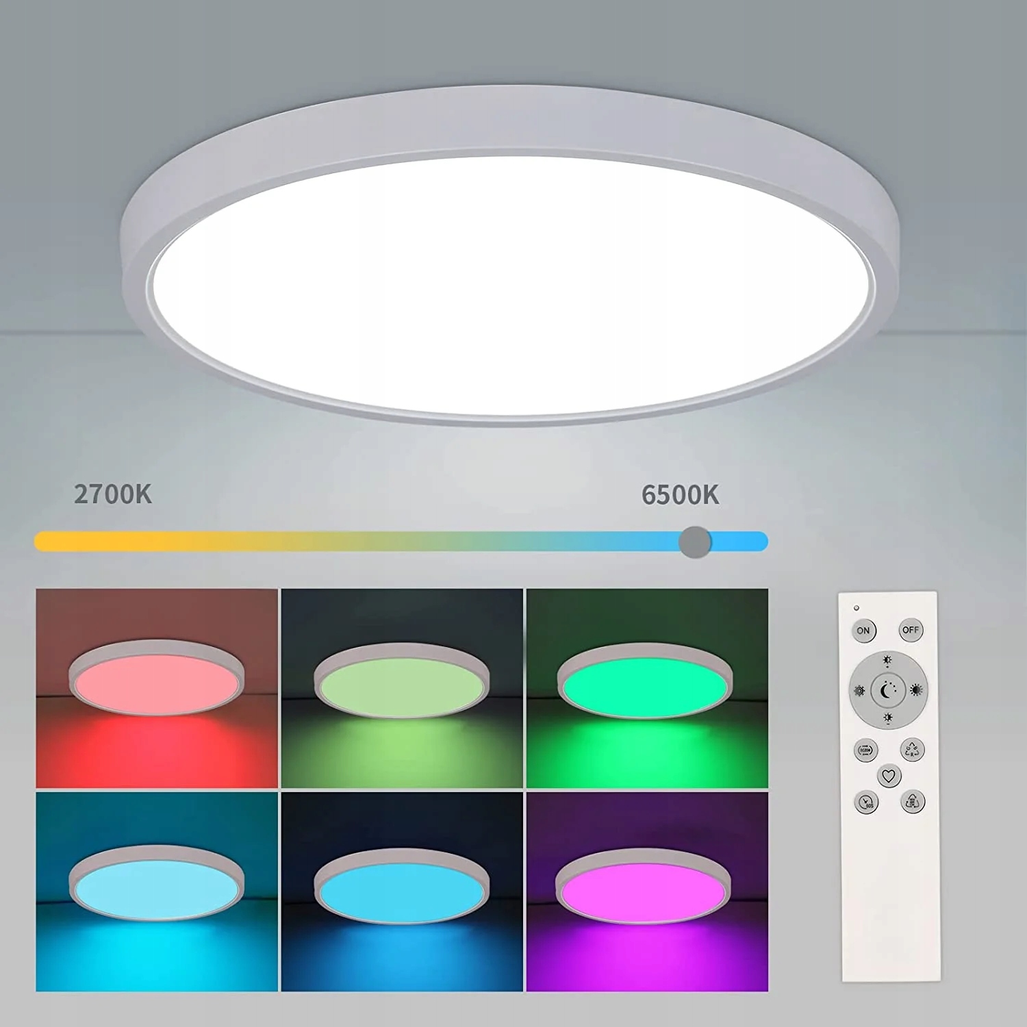 Lampa Sufitowa Led Plafon Okrągły Biały Łazienki Z Pilotem Rgb IP40