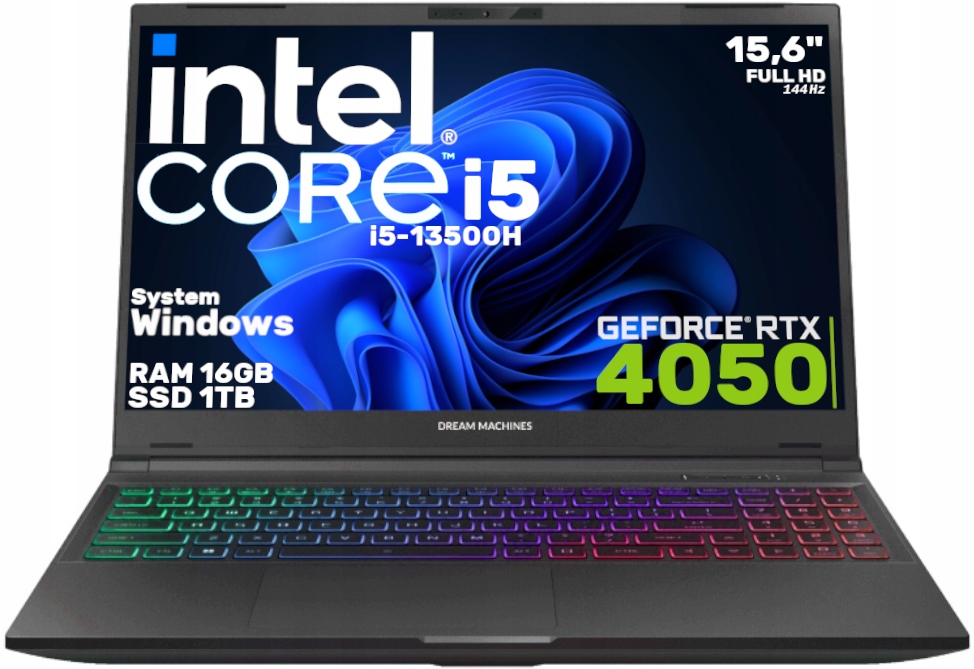 Herný notebook Dream Machines i5 13500H RTX 4050 15,6&quot; 144Hz 1TB 16GB WIN