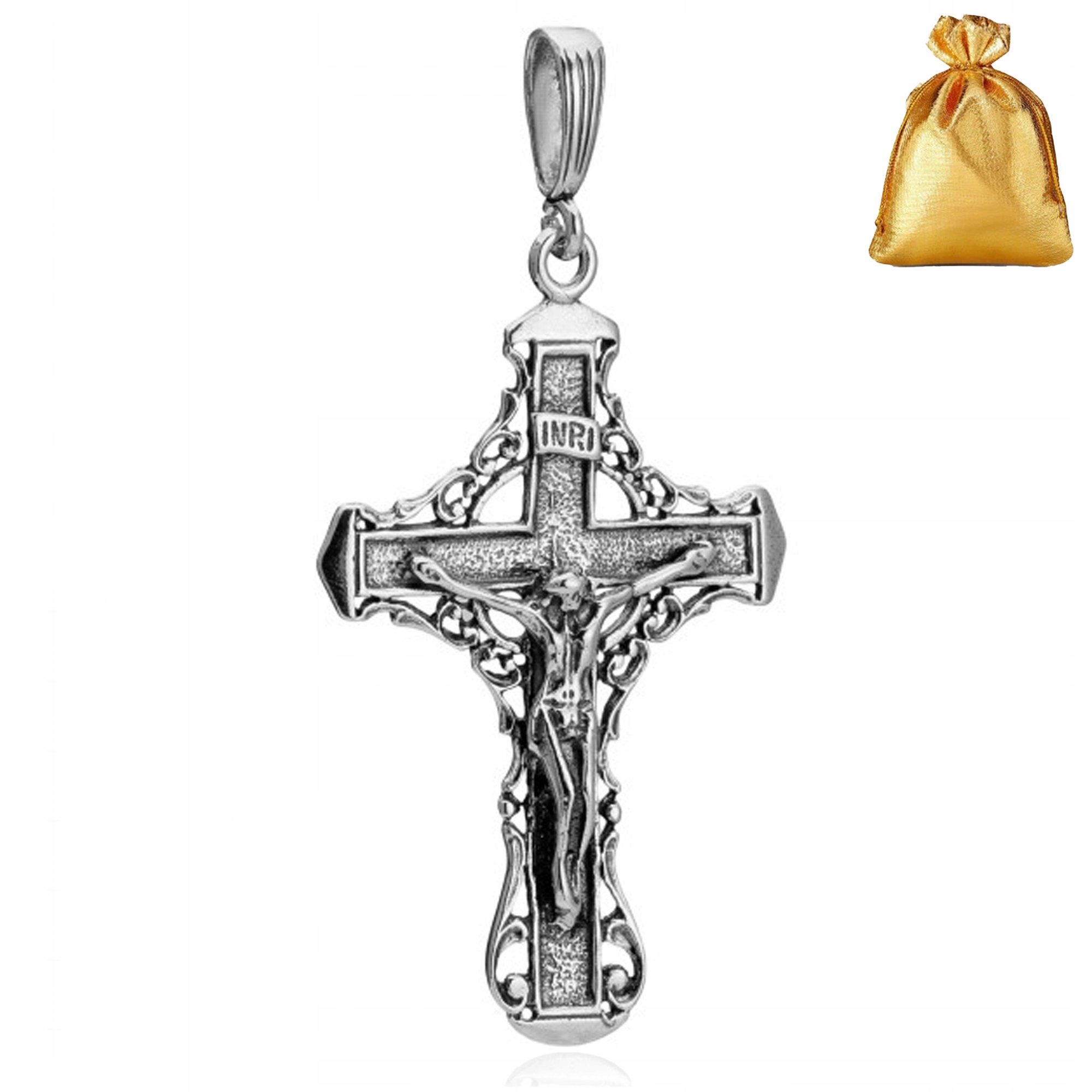 Krásný Stříbrný Velký Křížek Ježíšek Inri Přívěsek Kříž 925 Sáček Bonus