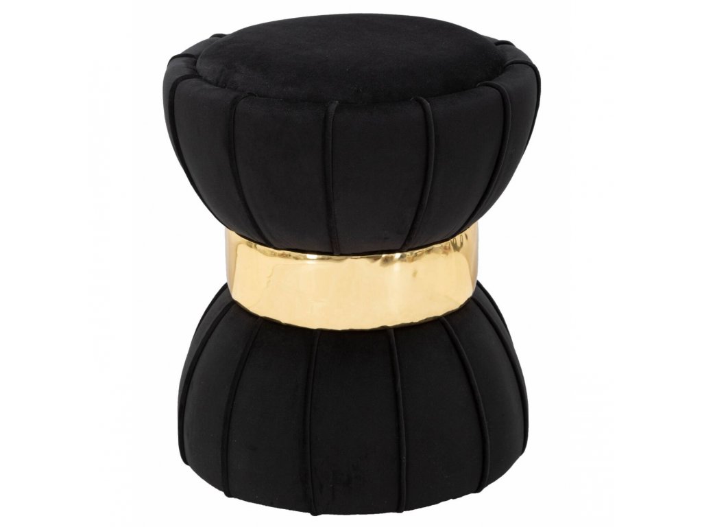 Zamatový stolík so zlatým detailom, Ø 40 cm, čierny