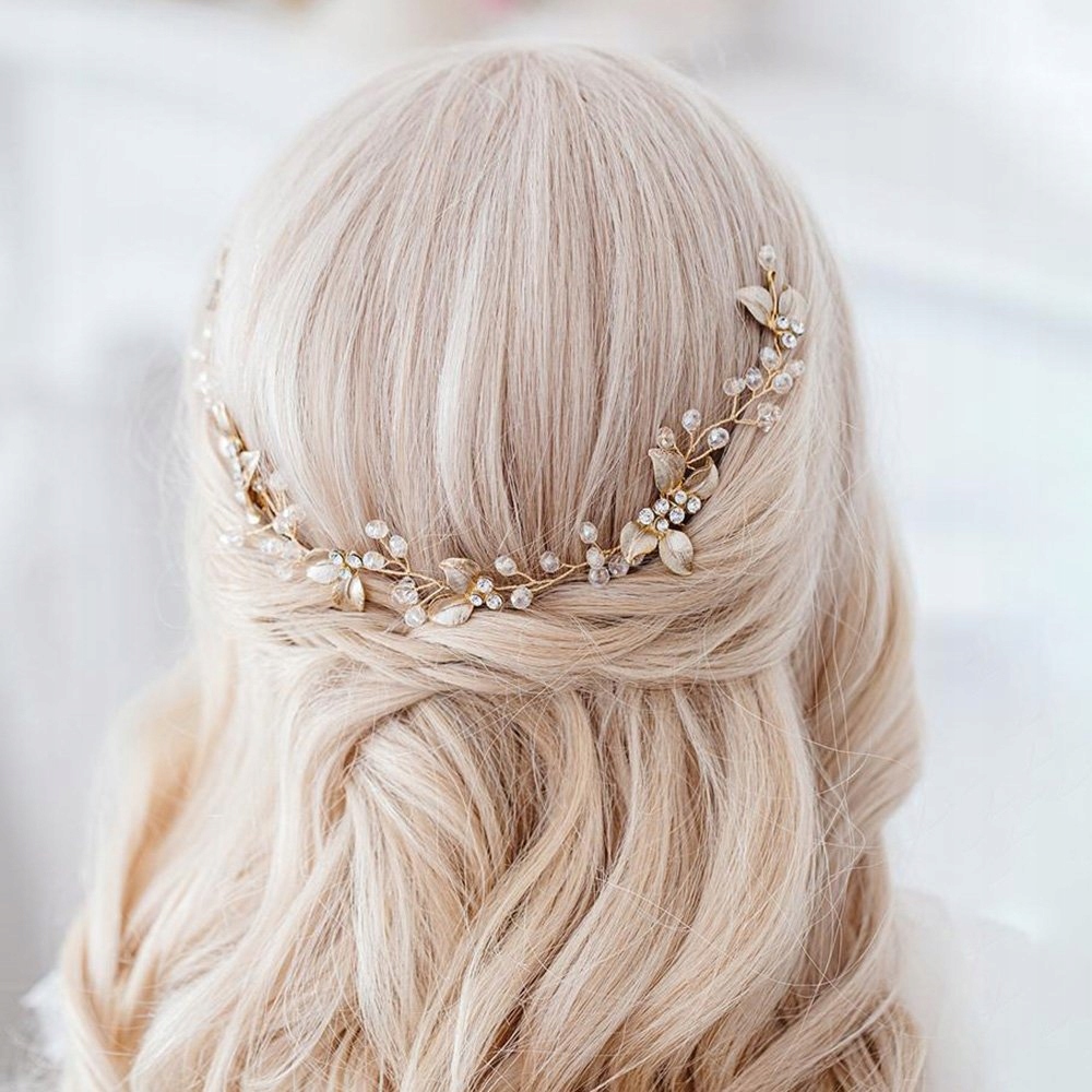 OZDOBA ŚLUBNA do włosów GRZEBYK gałązka - kolor złoty - PEREŁKI ślub Model 37424