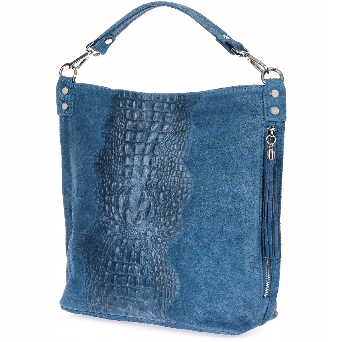 Džínová kožená semišová kabelka shopper W10