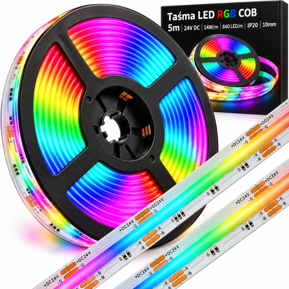 Led pásek Rgb 5 m Cob 24V14 W/m IP20 10 mm pro řezání každých 50 mm a dekoraci
