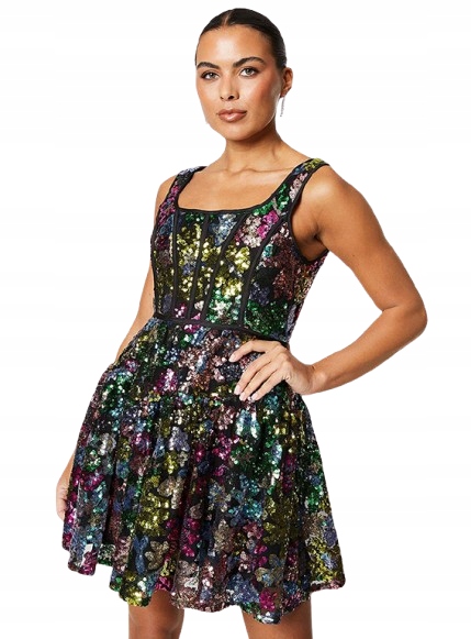 Coast Černá Flitrová Šaty S Rozevřenými Ramínky 46 2BG