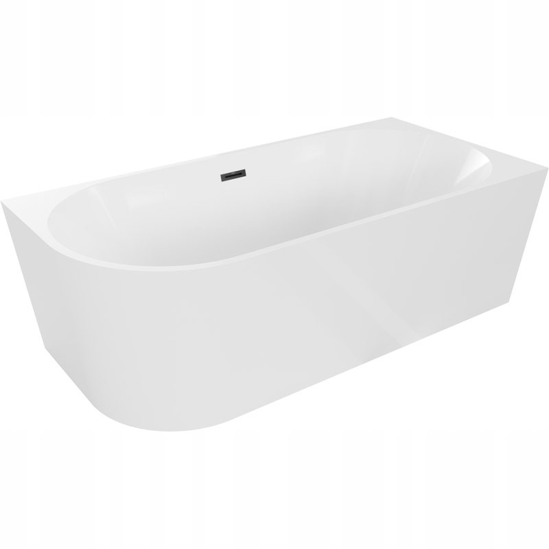 Mexen Mia volně stojící rohová vana pravá 170 x 80 cm, bílá, odtok černý