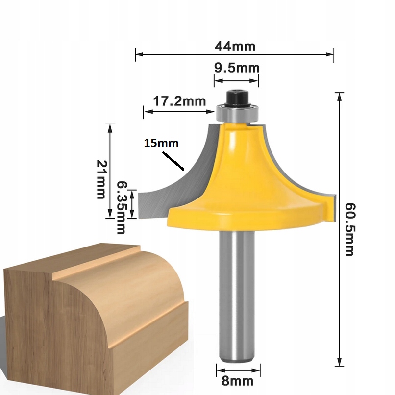 FREZ DO ZAOKRĄGLANIA KRAWĘDZI Fi 8mm R15
