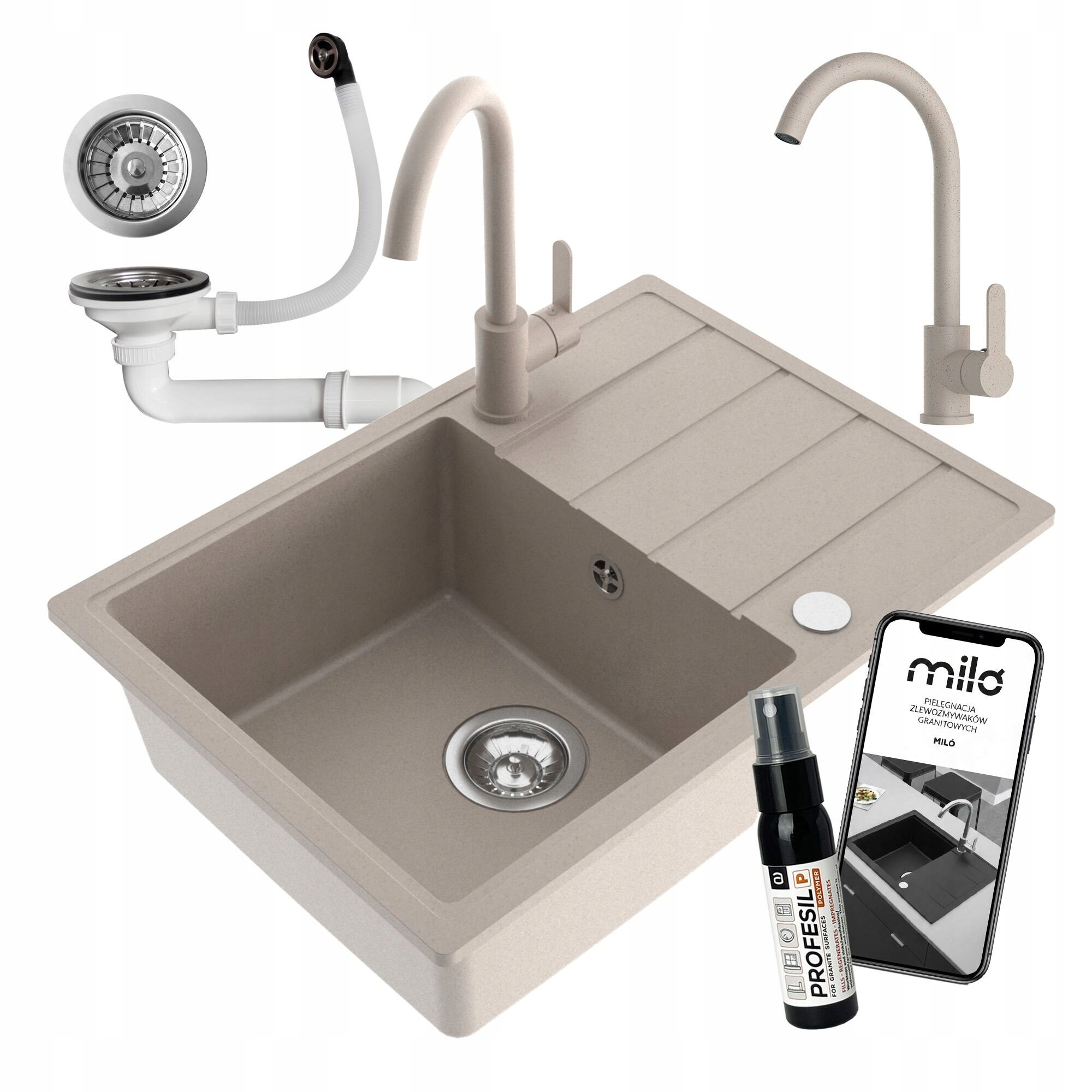 Granitový Jednokomorový Drez Miló Metro, Sada Batérií, Sifón