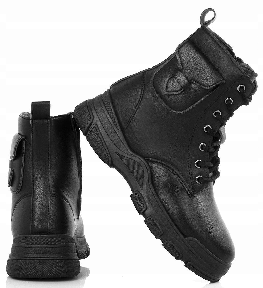 6890 CZARNE BOTKI NA PLATFORMIE EKOSKÓRA 37