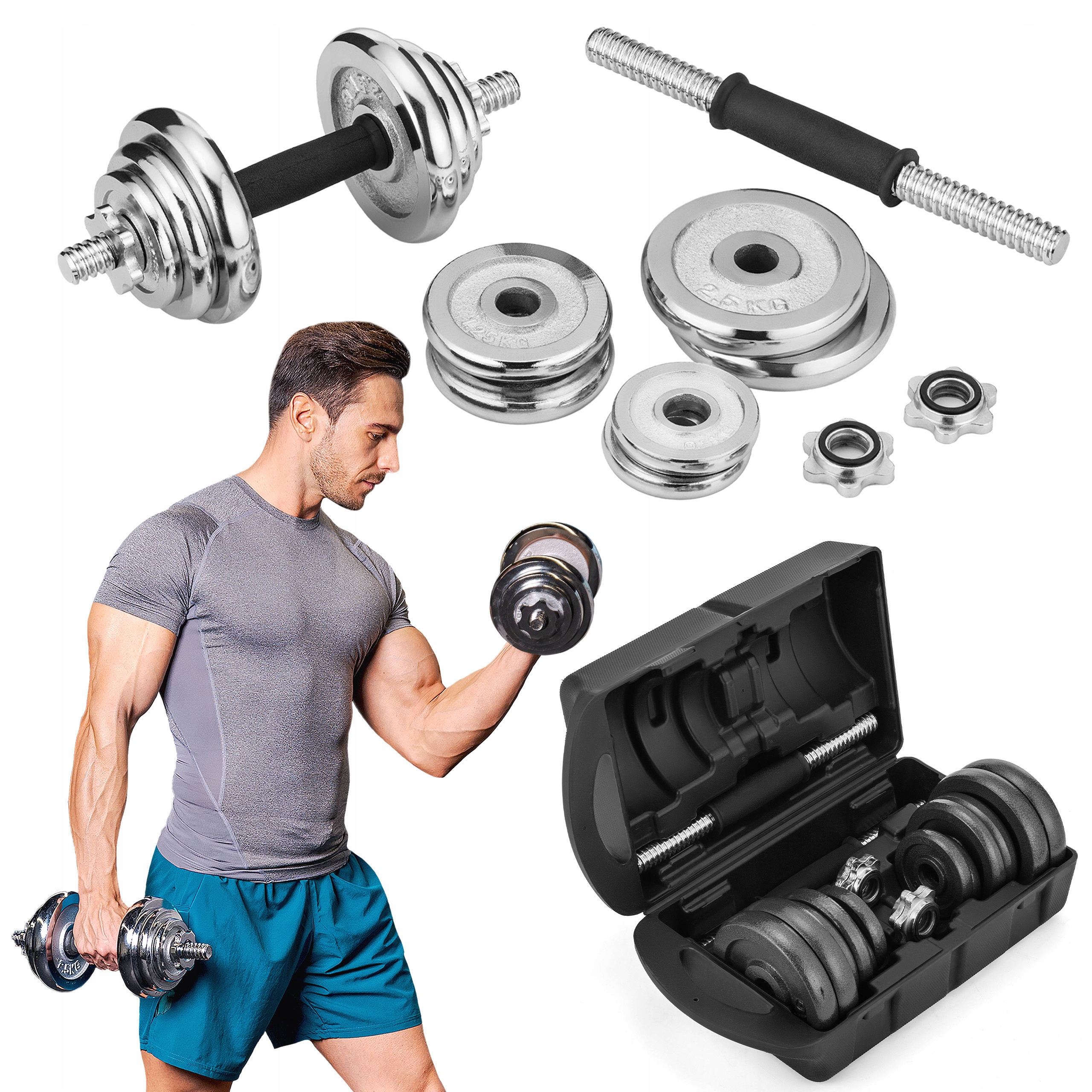 Zestaw Hantli Chromowanych W Walizce 20KG Hantle Regulowane Gymtek