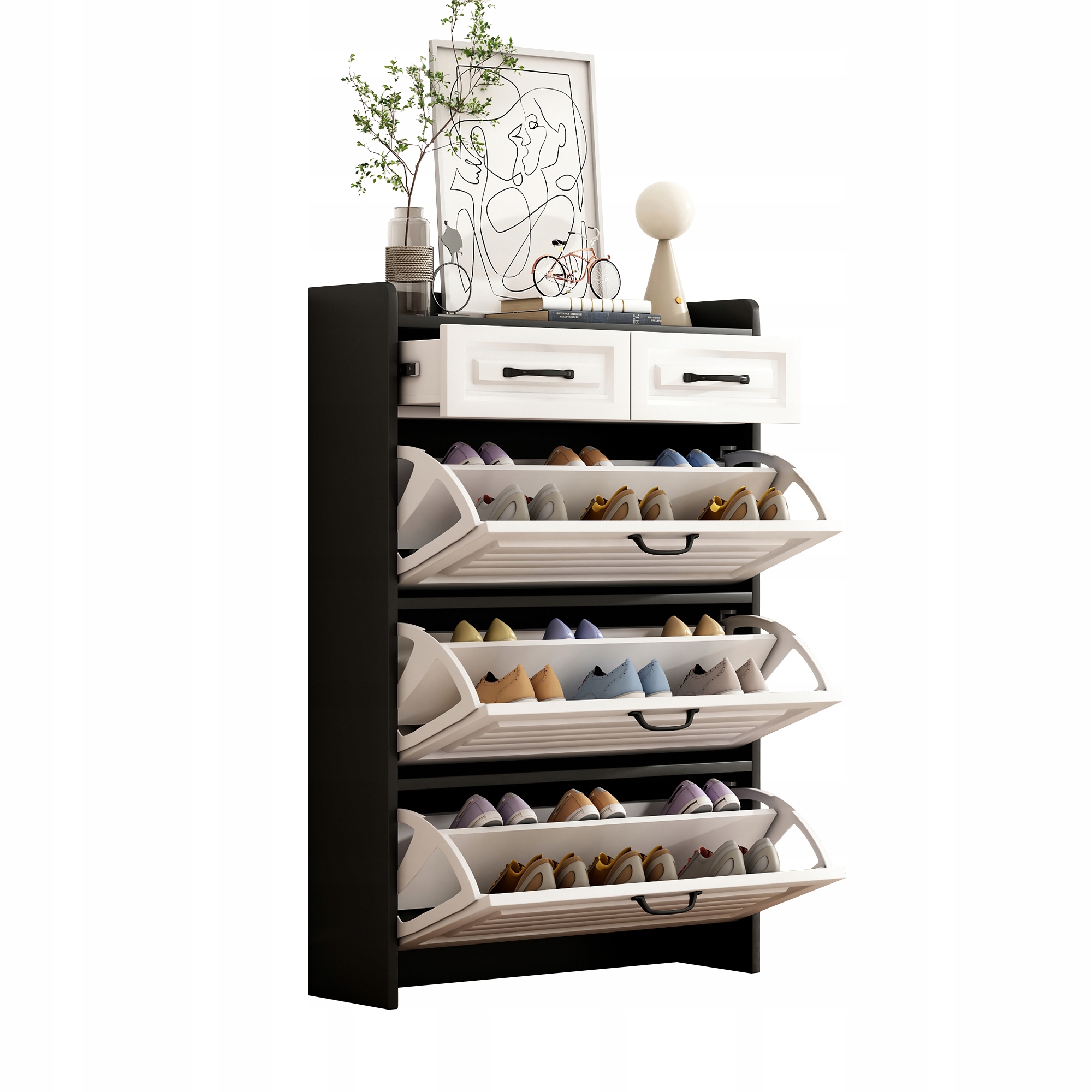 Botník s otočným stojanem na boty 3 dveře 2 zásuvky 80x23.5x131