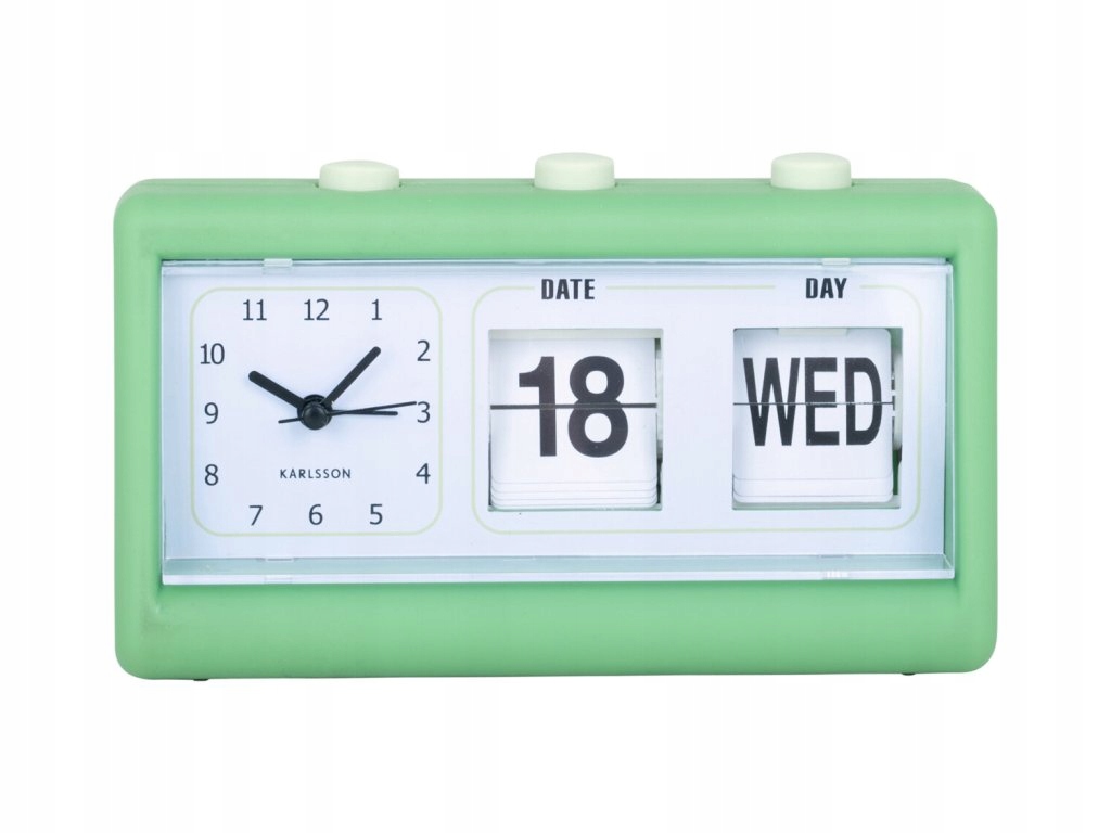 Retro budík Flip s datem, zelený