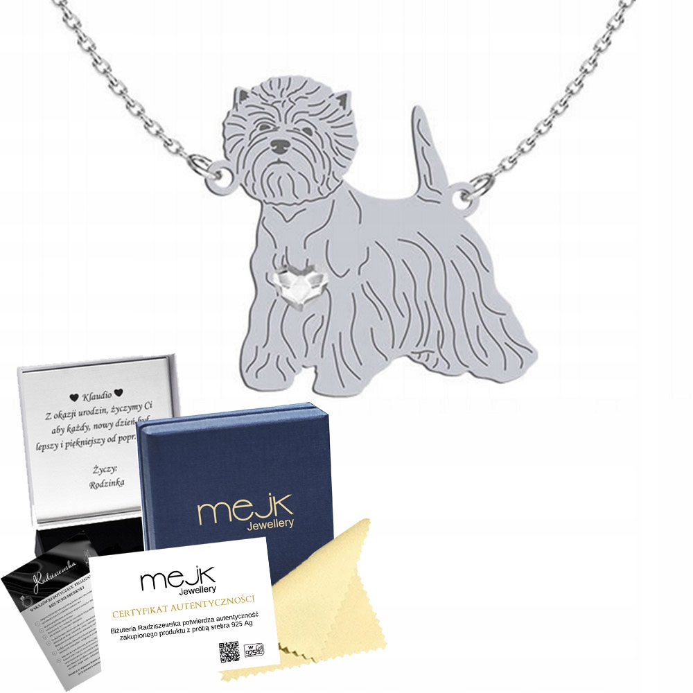 Stříbrný náhrdelník se psem West Highland White Terrier 925 Řetízek Gravírování