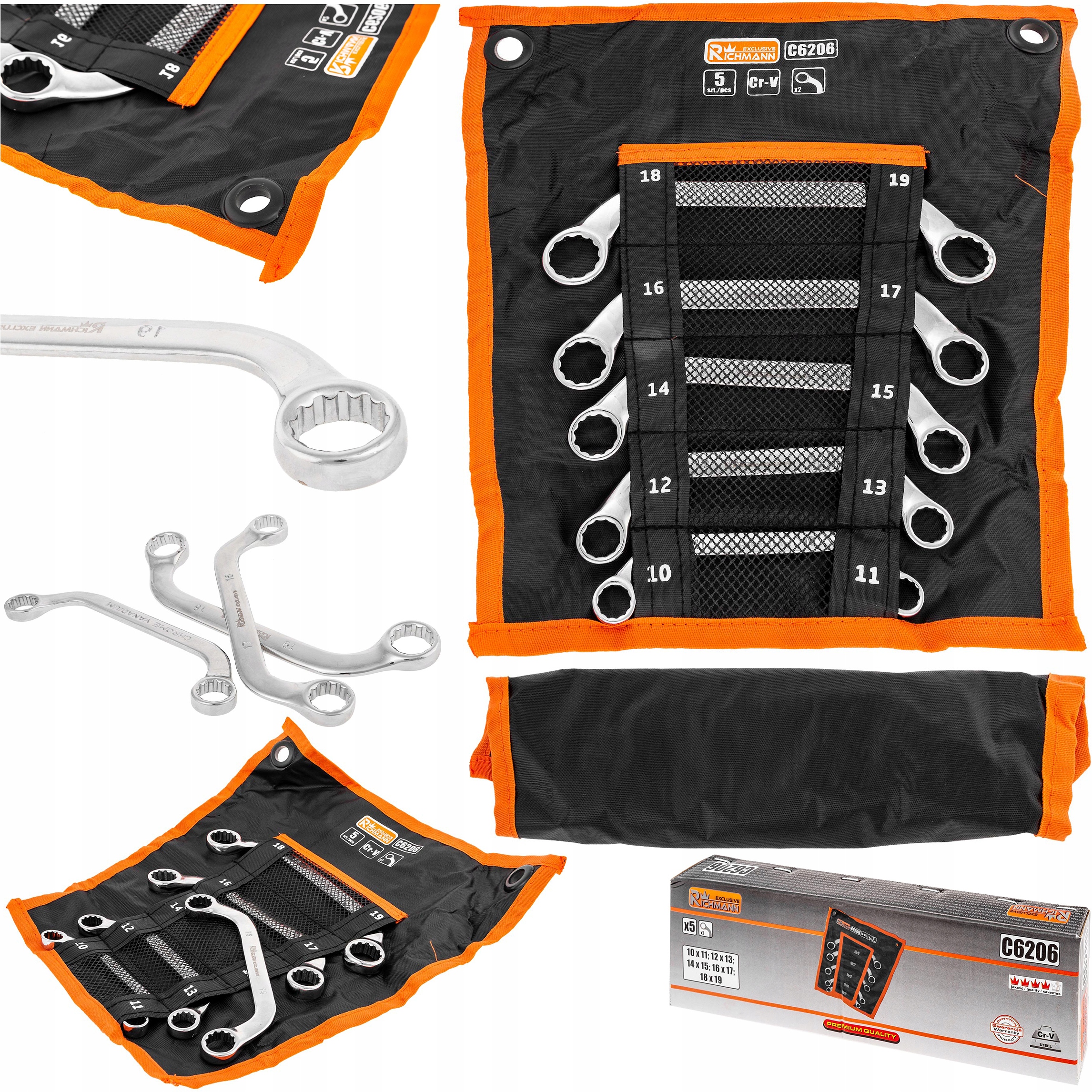 Klucze Do Pomp I Rozruszników Zestaw W Płachcie Chromowane 10-19 MM 5 Szt.