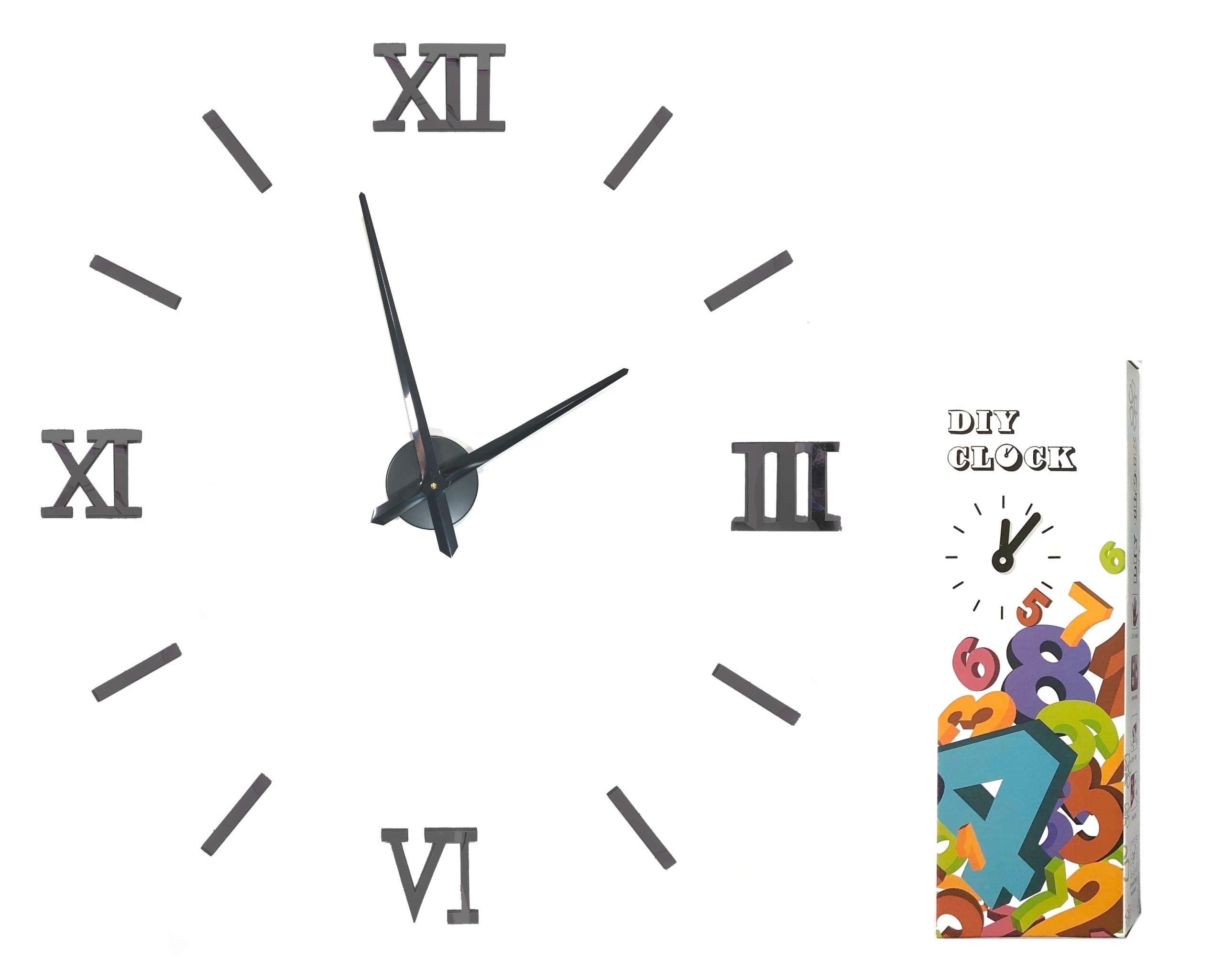 

Zegar Ścienny 3D Czarny Efekt Lustra naklejany XXL