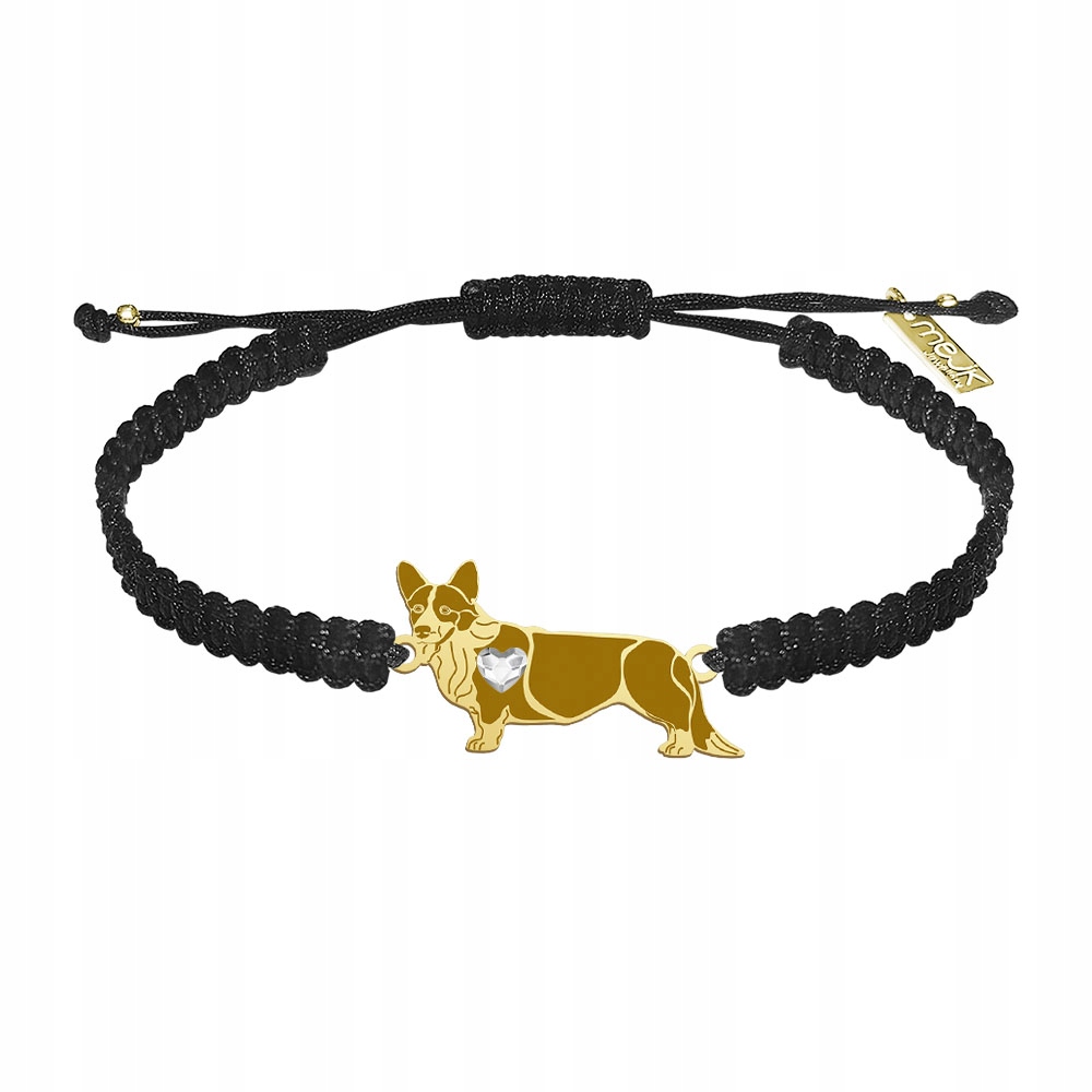 Zlatý náramek s psem Welsh Corgi Cardigan 925 Makramé Gravírování Bonus