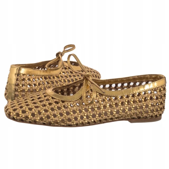 Dámské ažurové letní baleríny Wojas Zlaté kožené 44062-88