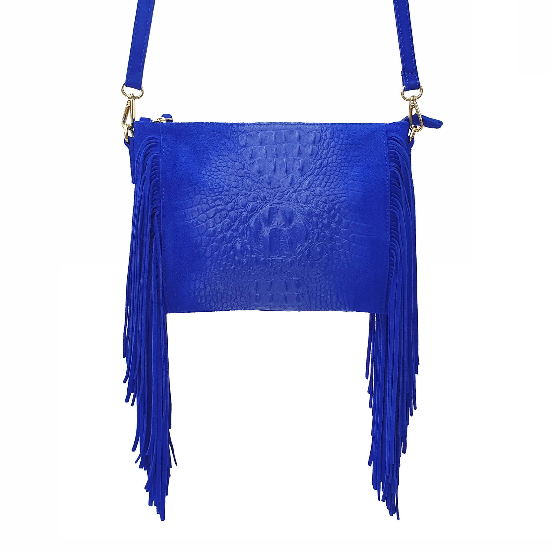 

Torebka zamszowa listonoszka z frędzlami Chabrowa